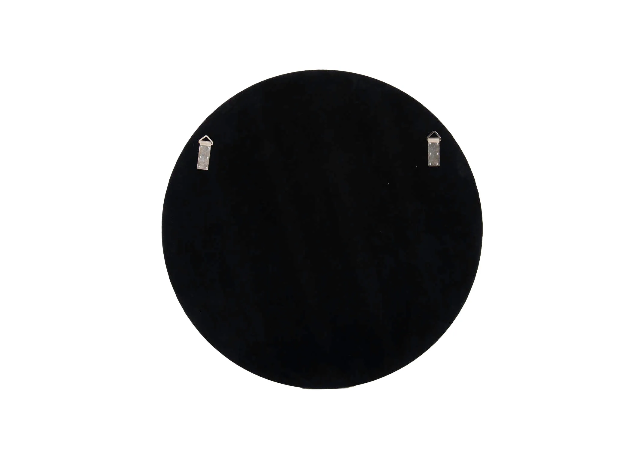 A large round mirror with gold frame from EZ Livings Elling range. Back view of hooks to hang on the wall