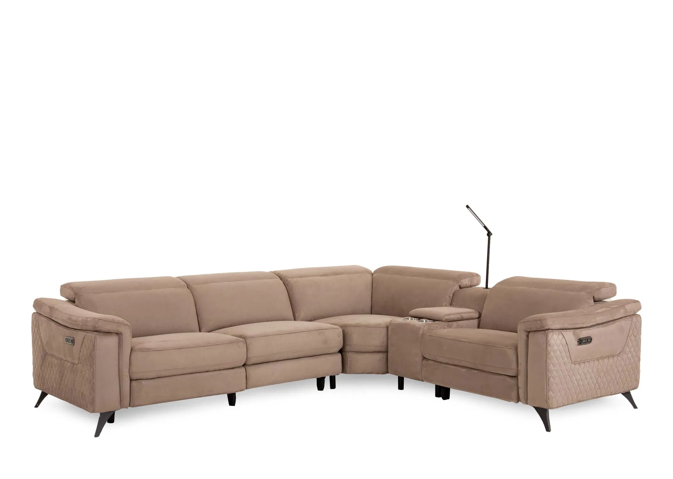 Grey Fabric Power Reclining & Head Tilt Corner Sofa - Bellissimo