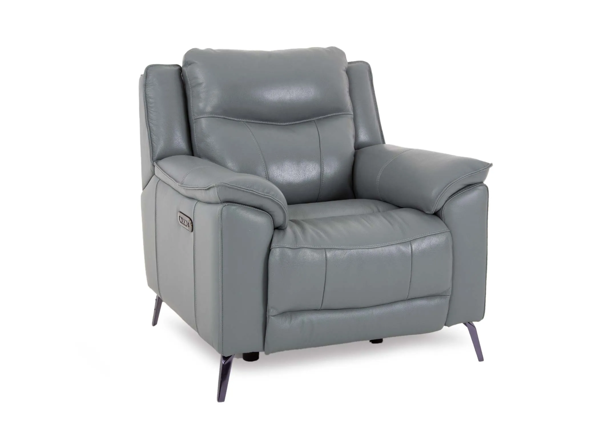 Light Blue Leather Power Recliner - Verona