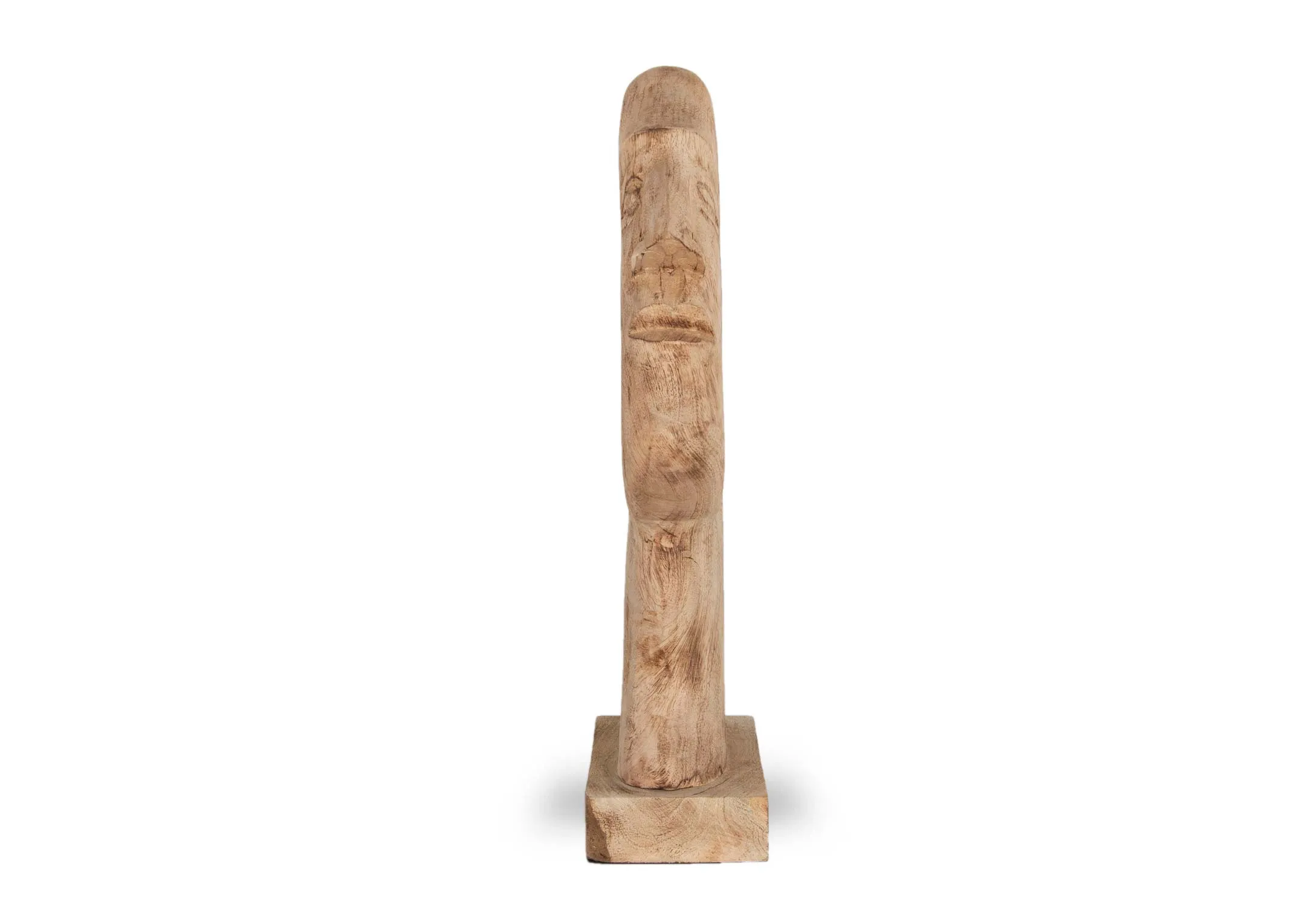 A wood face ornament with a carved out space from EZ Livings Masimo range. Side view
