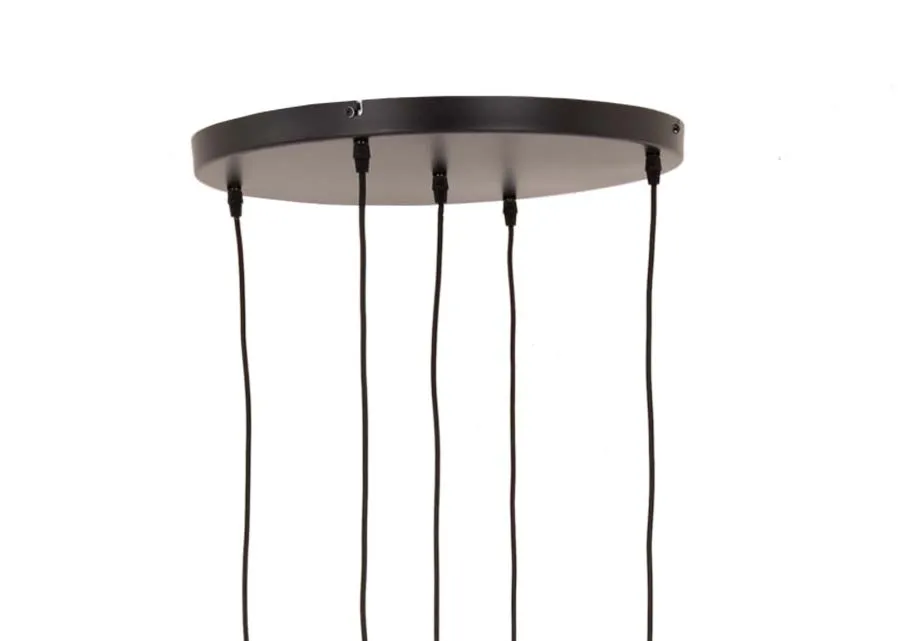 A large plate with 5 smoked glass pendants suspended from EZ Livings Rakel range. Closeup of metal plate that attaches to ceiling