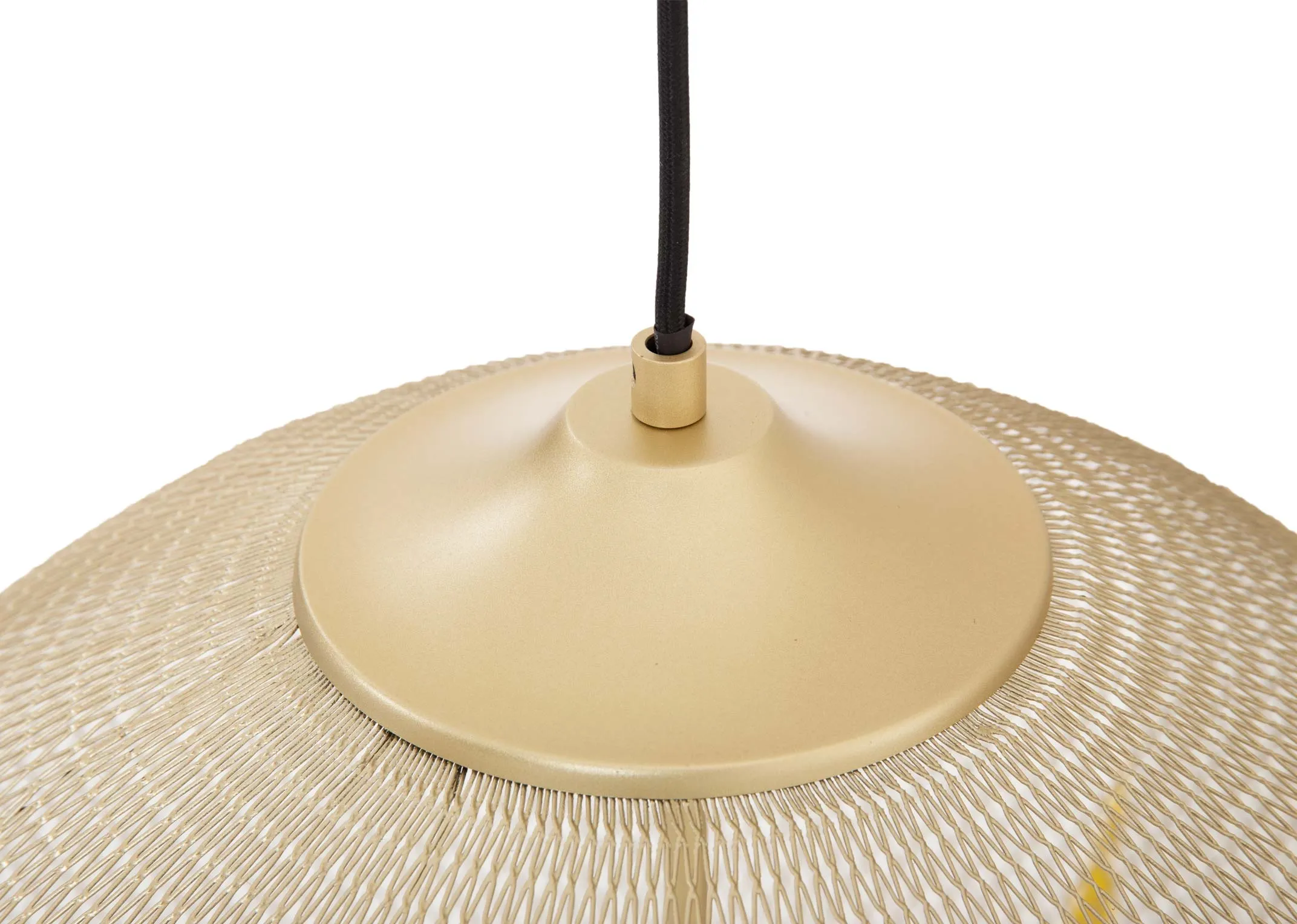 A gold mesh medium Hanging pendant lamp from EZ Livings Moroc range.