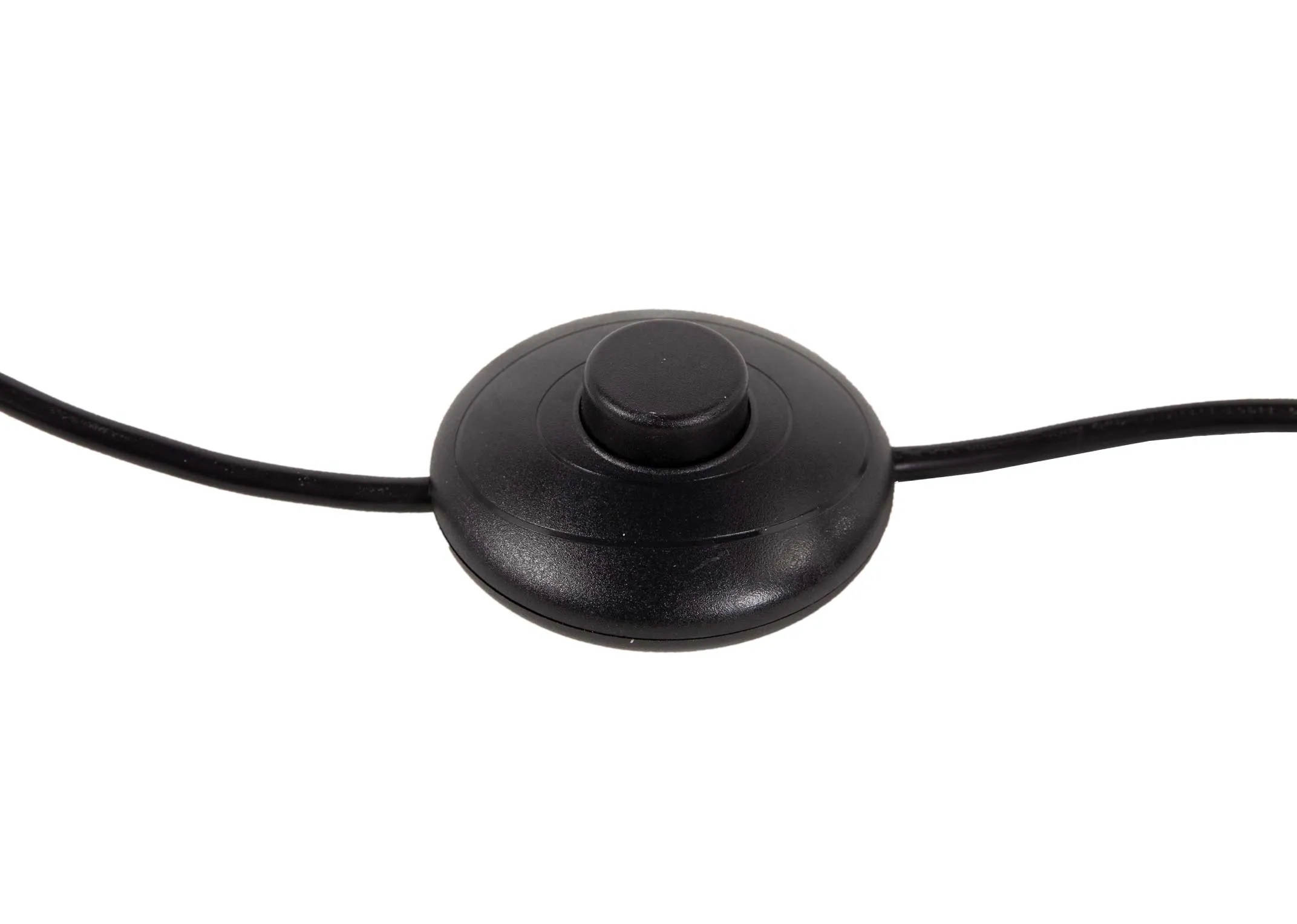 A black metal floor lamp with smoked grey glass shade from EZ Livings Leanne range. Closeup of black cable and foor switch