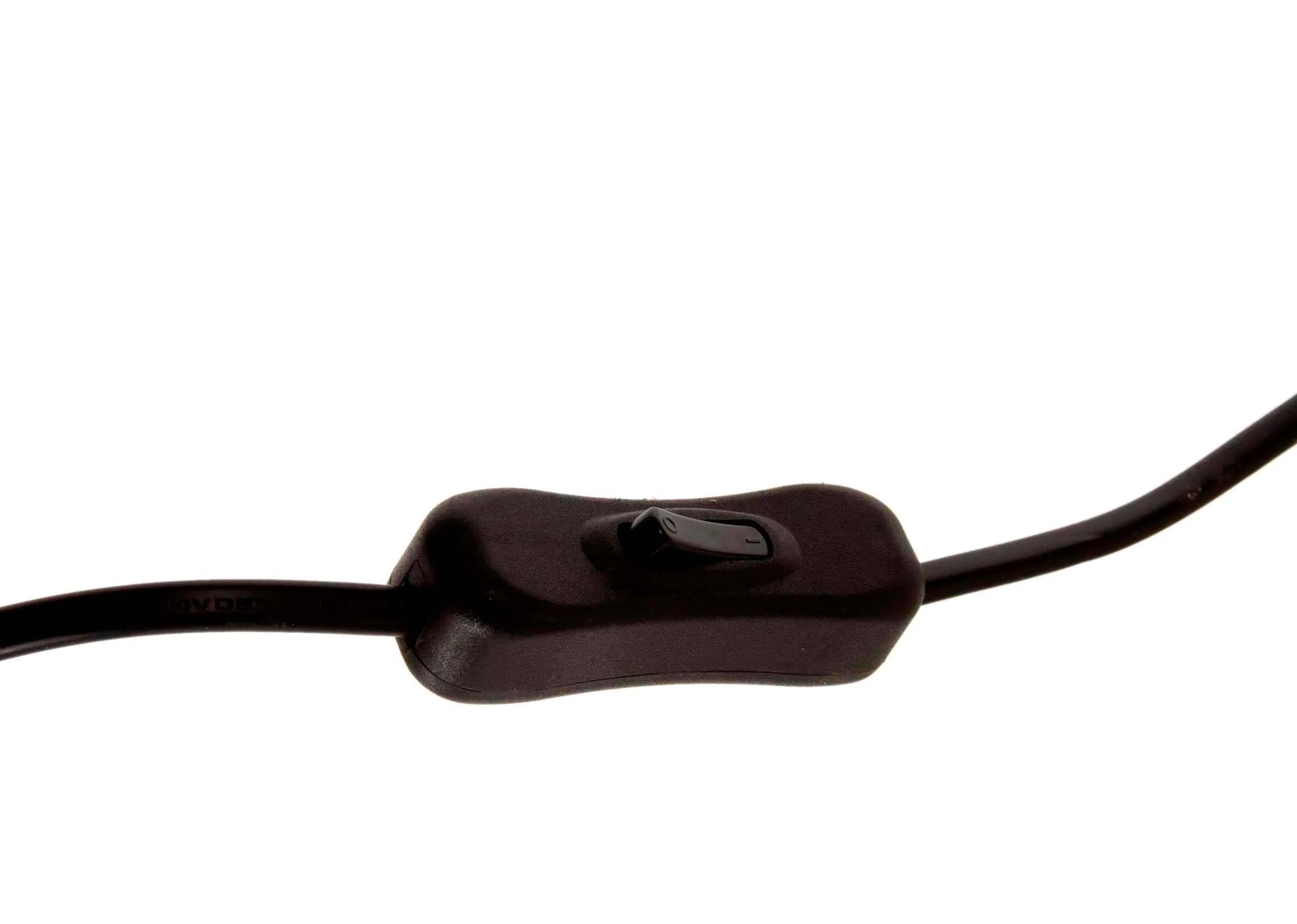 A silver grey glass table lamp with gold trim from EZ Livings Lotta range. Closeup of inline cable switch