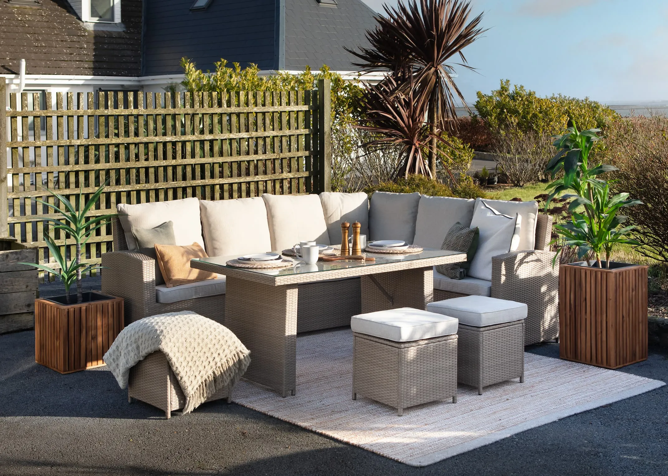 Light Brown Corner Garden Dining Set - Malaga