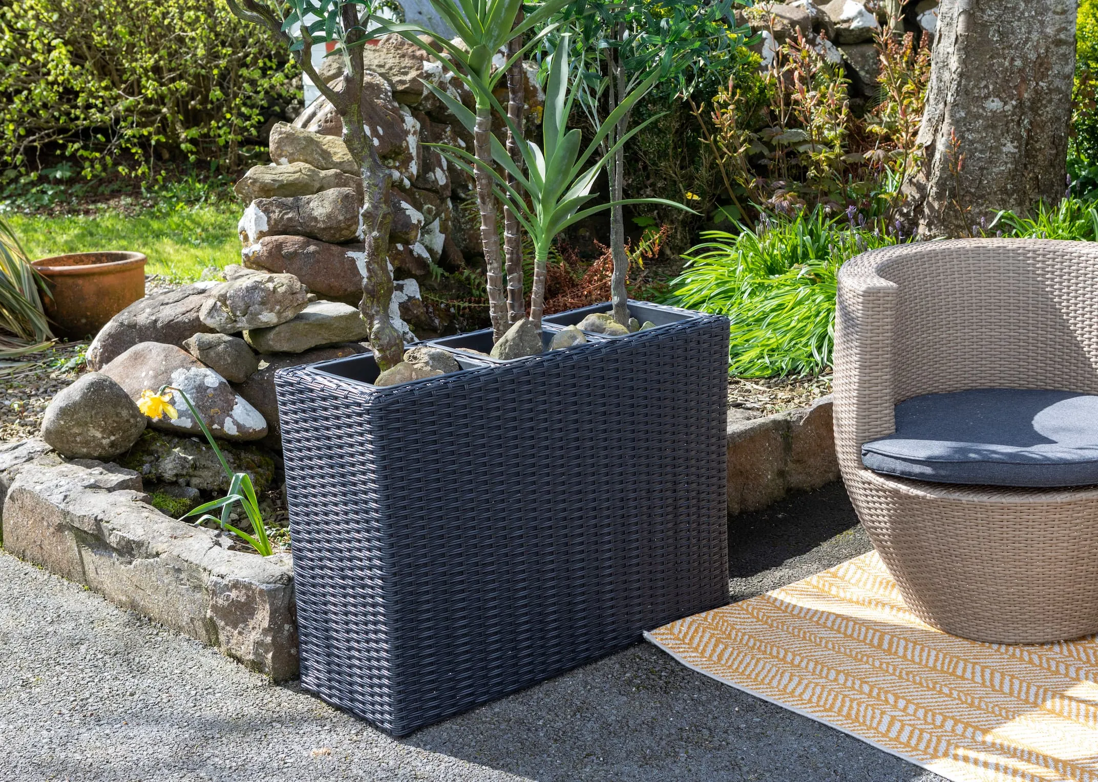 3 Pot Black Wicker Planter - Cadiz