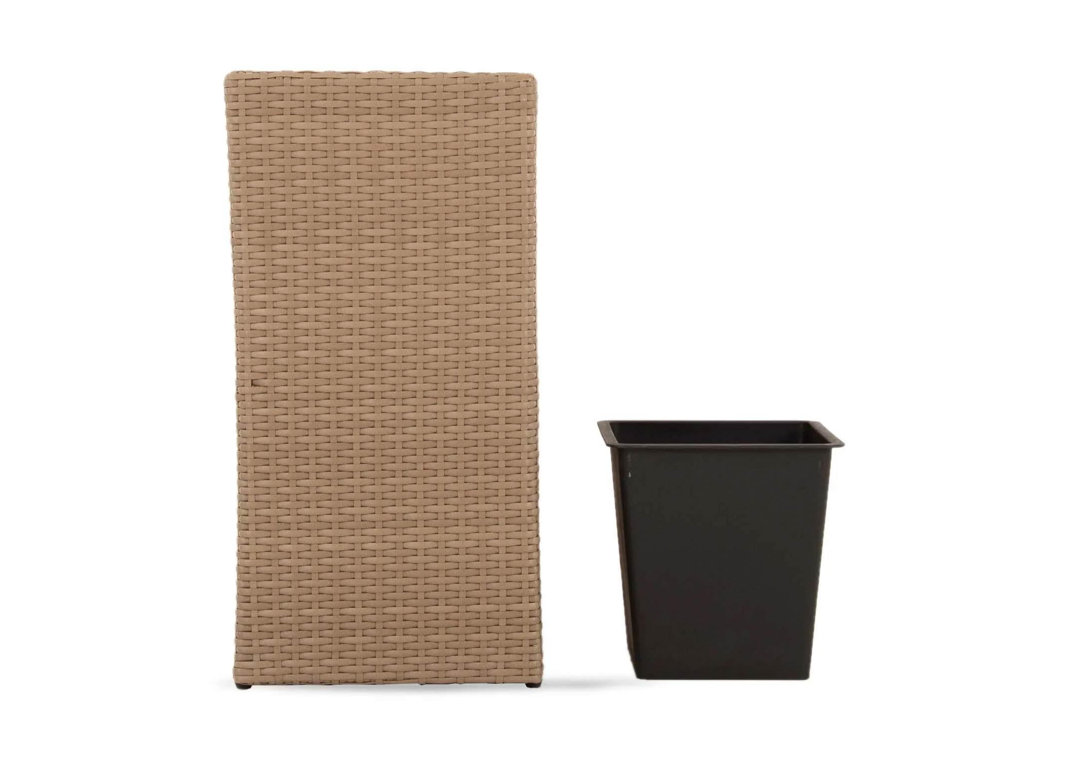 A4 pot light brown wicker planter from EZ Livings Cadiz range.Side veiw of planter with pot inserted removed.