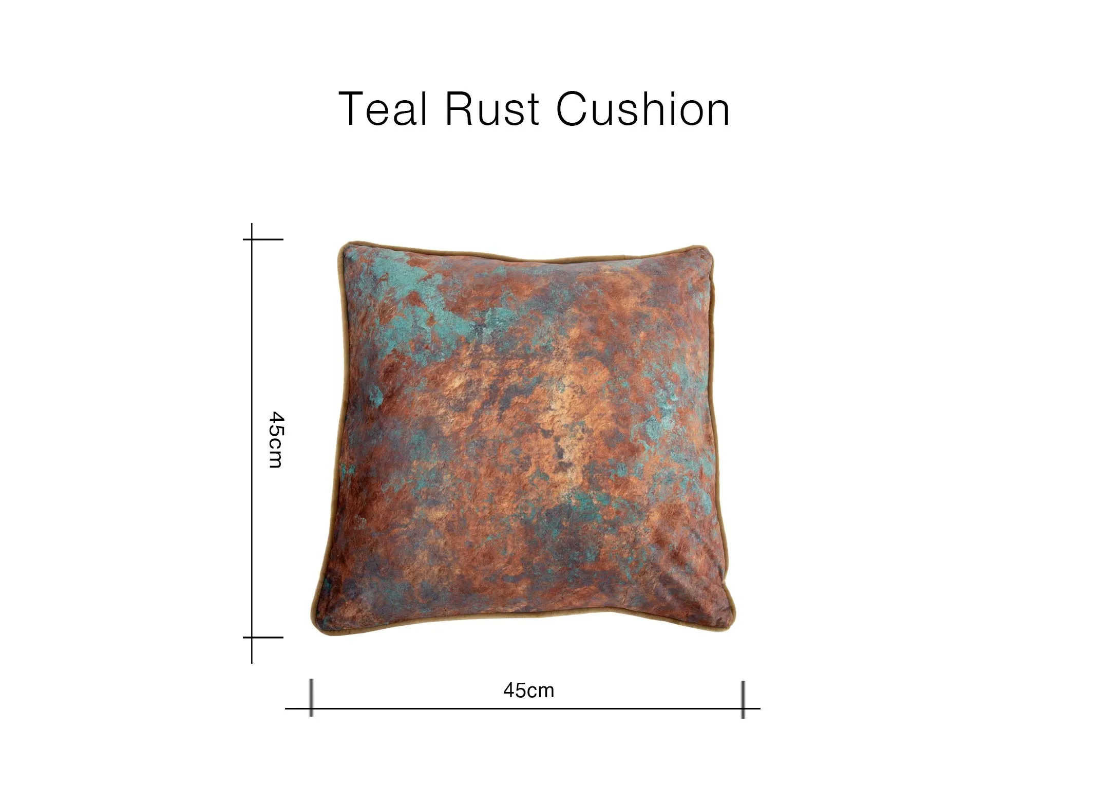 A dimension image of the Teal & Rust Cushion with 45cm x 45cm