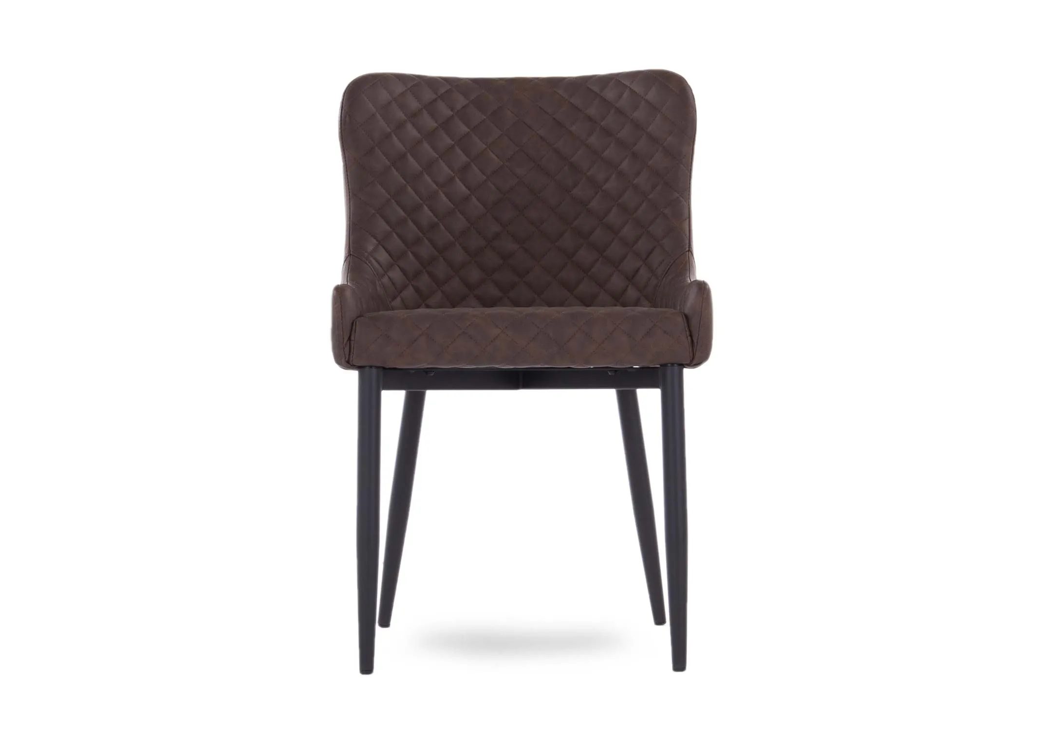 A vintage brown faux leather dining chair from EZ Living Furnitures Ottowa range.Front view of the textured diamond pattern
