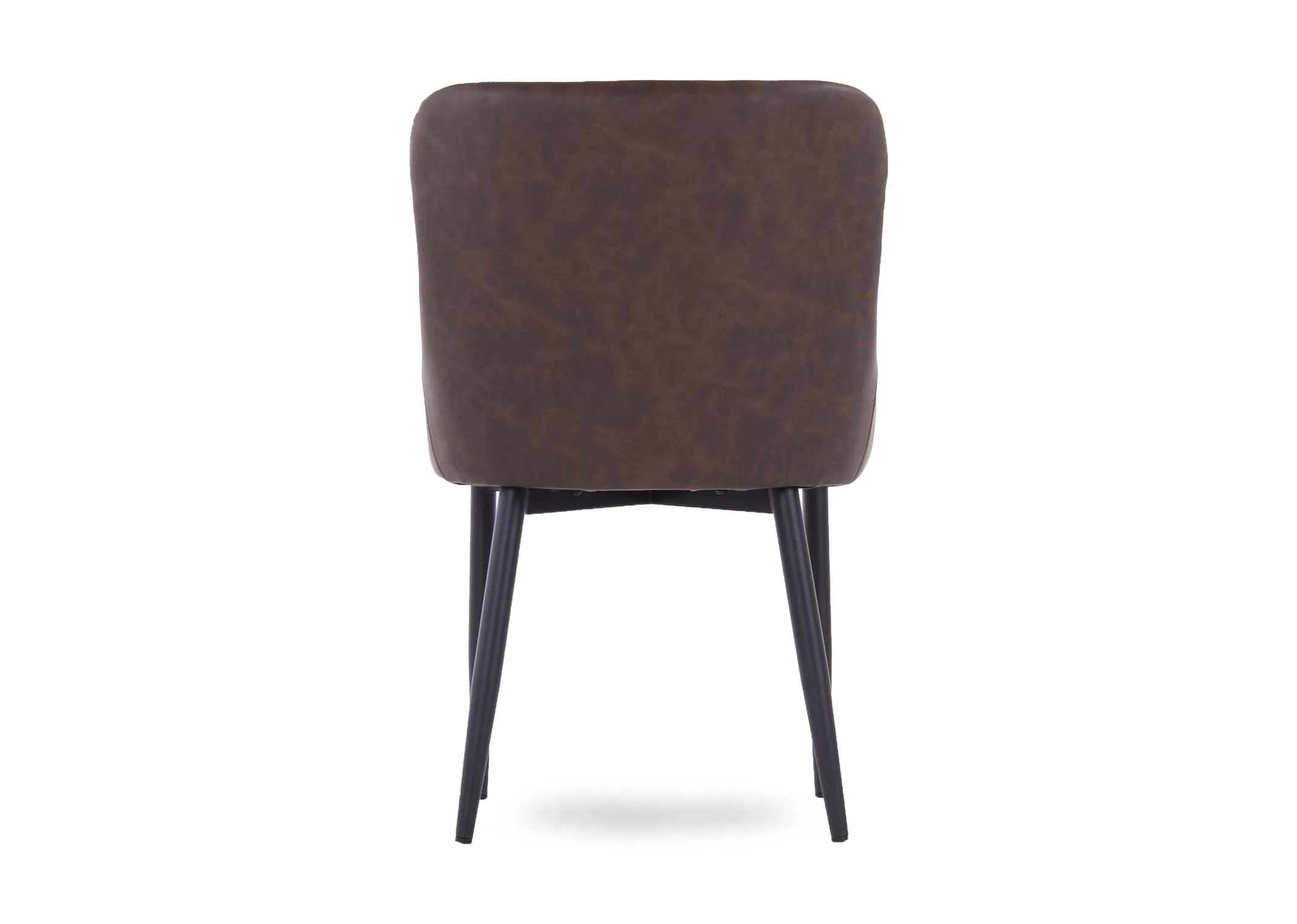 A vintage brown faux leather dining chair from EZ Living Furnitures Ottowa range. Back view of supportive arch