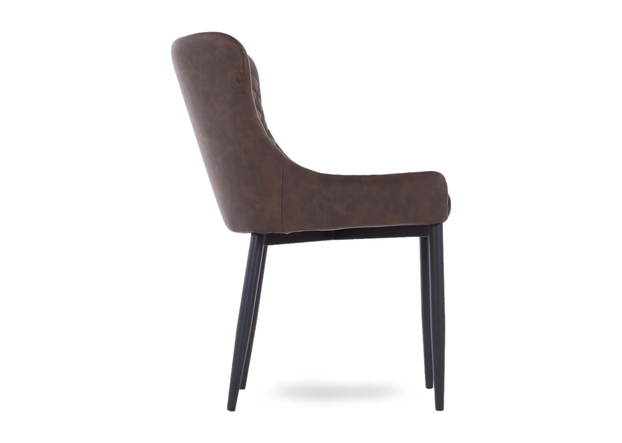 A vintage brown faux leather dining chair from EZ Living Furnitures Ottowa range. Side view of the arched sides & back