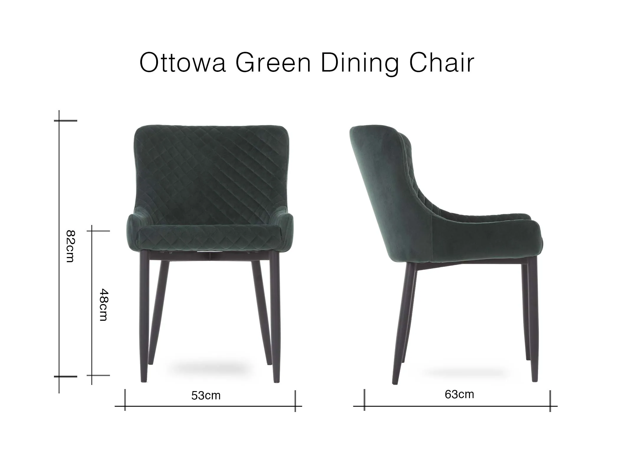 A dimension image of the Ottowa Dining Chair with 53cm (Width) x 53cm (Depth) x 48cm (Seat) x 82cm (Height)