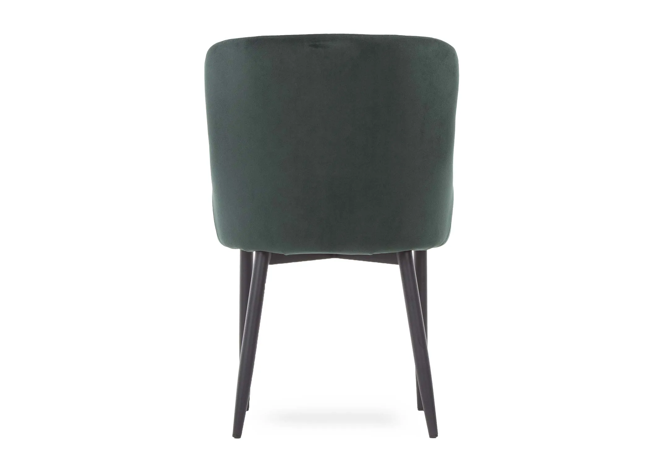 A dining chair with green cushioned velvet seat & metal legs from EZ Living Furnitures Ottowa range. Front view of seat.