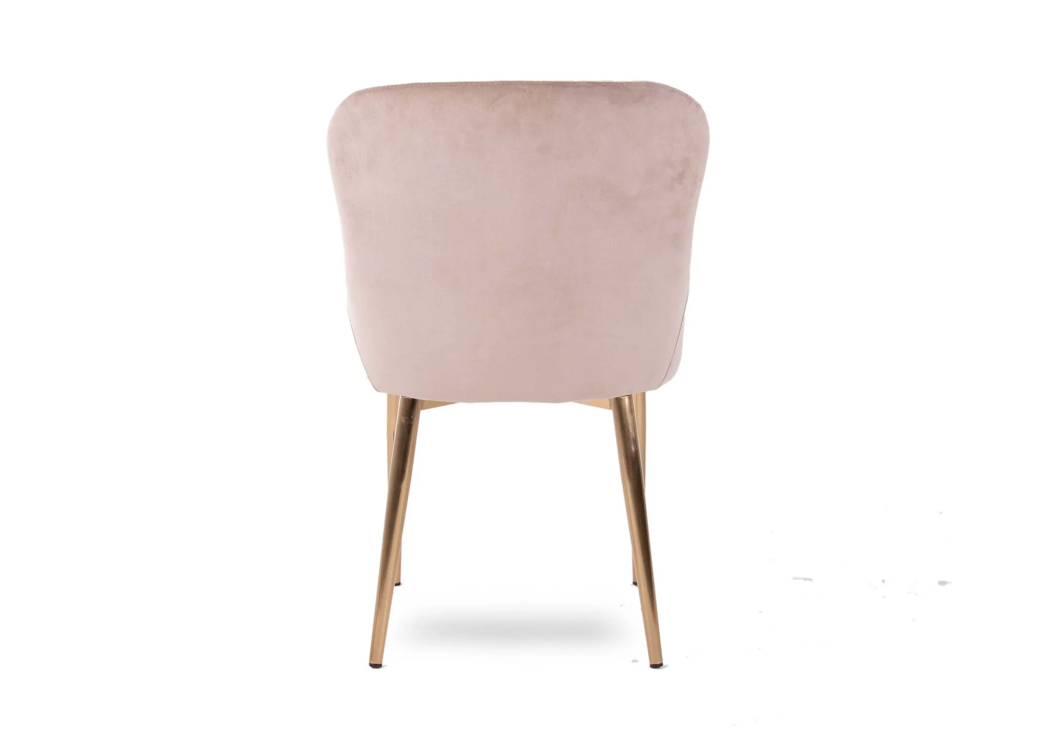 A taupe velvet dining chair with gold legs from Ez Living Furnitures Ottowa range. Back view of arched support seat