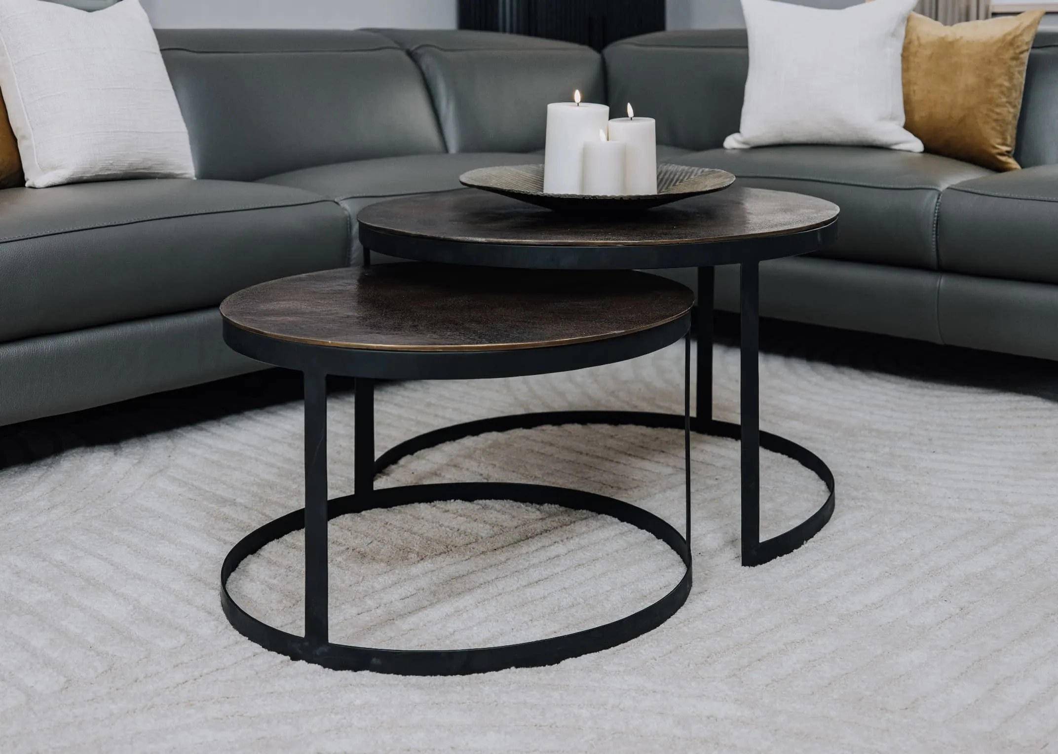 Nest of 2 Bronze Metal Coffee Tables - Toko