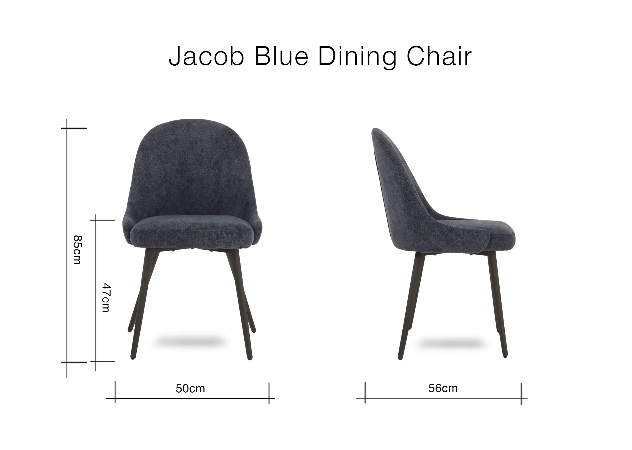 A lifestyle image of the Nola dining table with Jacob blue dining chairs & grey bar stools.