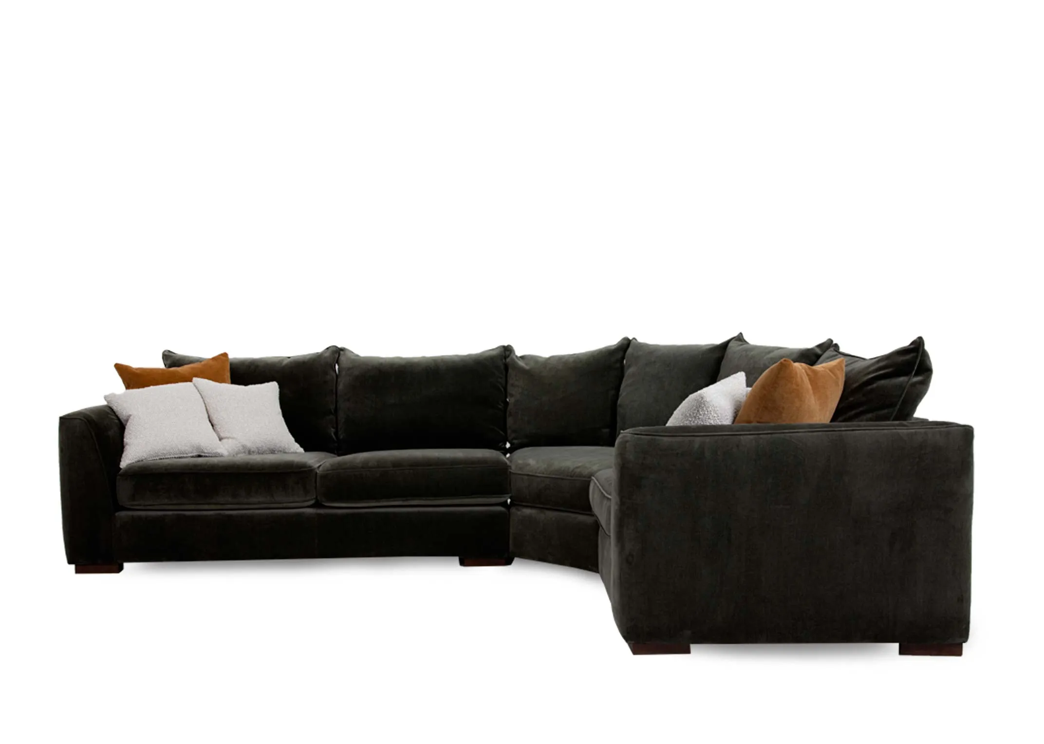 A khaki green fabric corner sofa from EZ Livings Lucius range. Front view