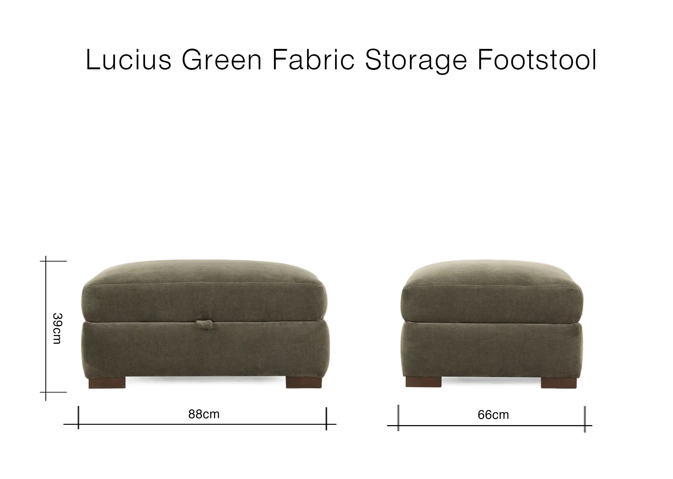A dimension image of Lucius Green Fabric Footstool with 88cm x 39cm x 66cm 
