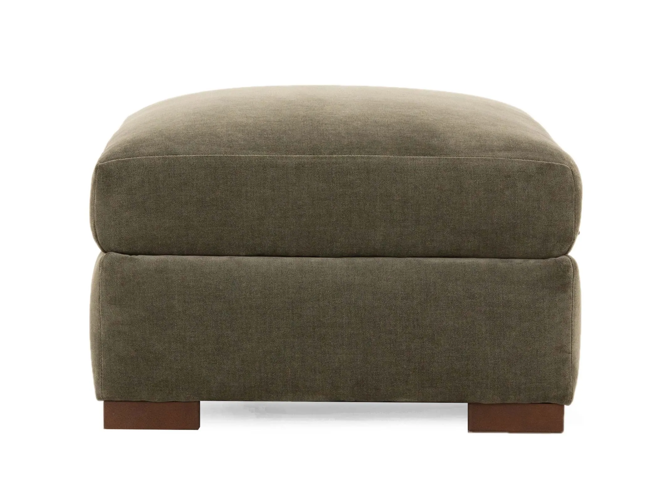 A light green fabric storage footstool from EZ Livings Lucius range. Side view
