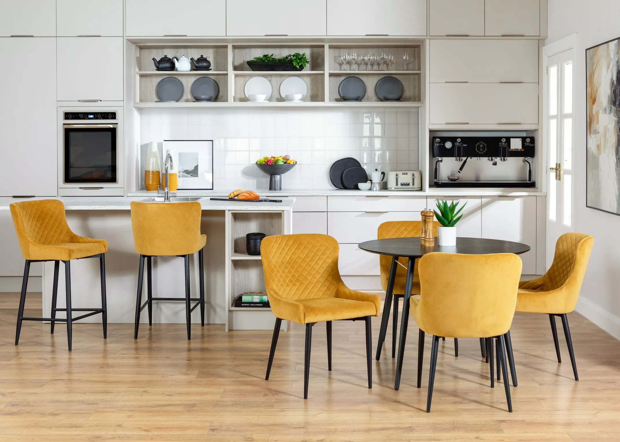 Mustard Velvet Bar Stool (Lower Height) - Ottowa