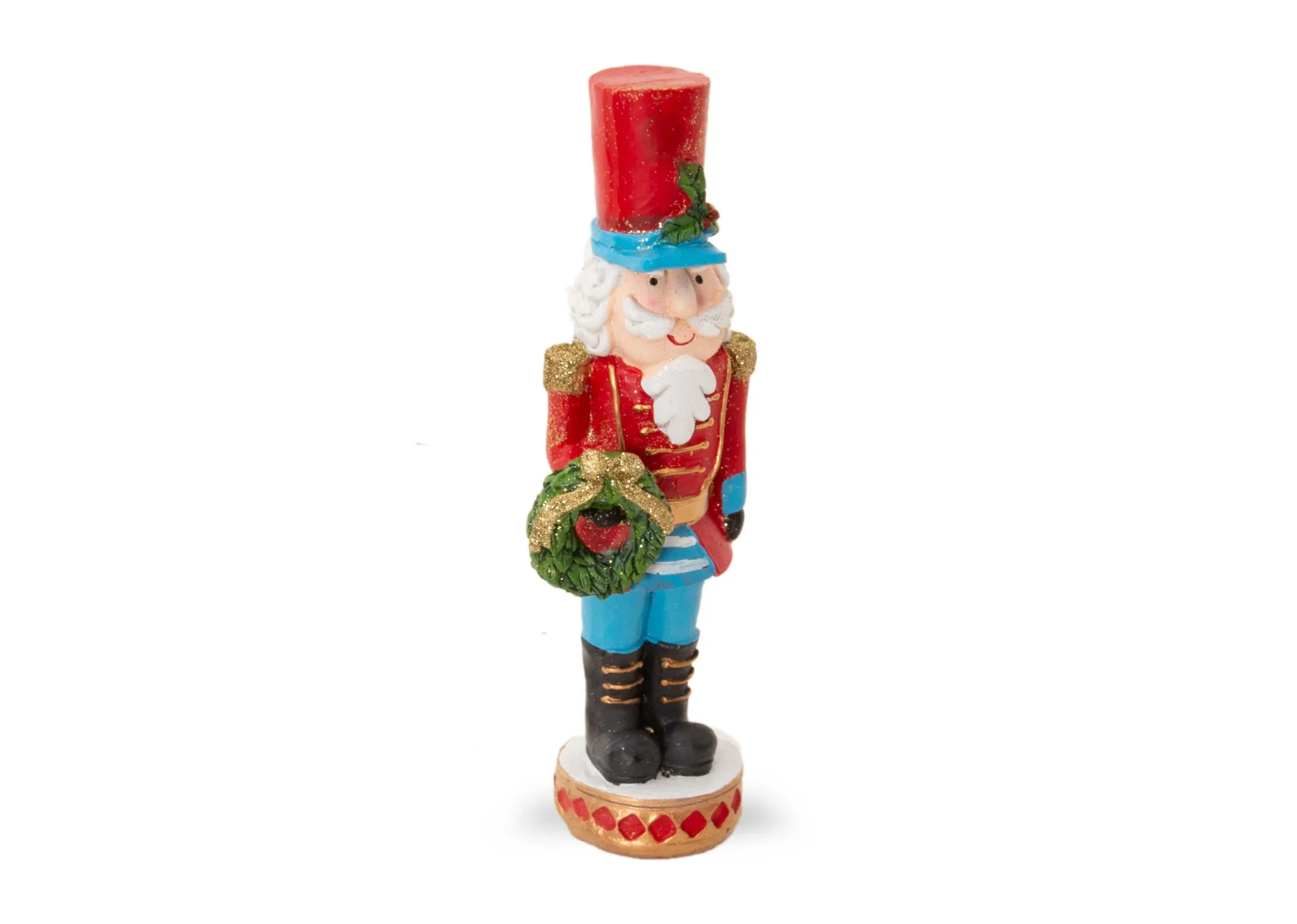 A dimension image of the Nutcracker with wreath with 8cm x 7.5cm x 26cm