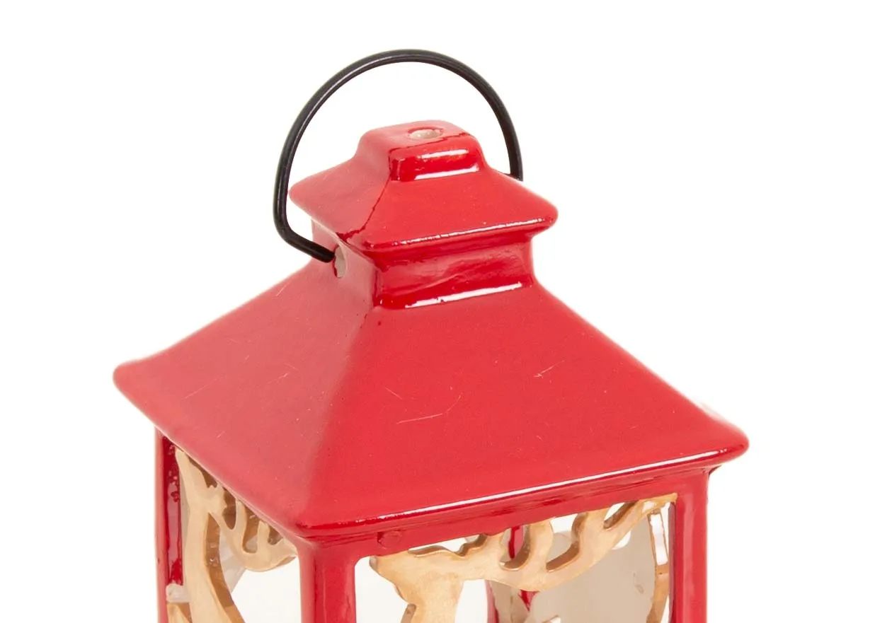 A red glossy lantern from EZ Livings Christmas range. Closeup of black handle