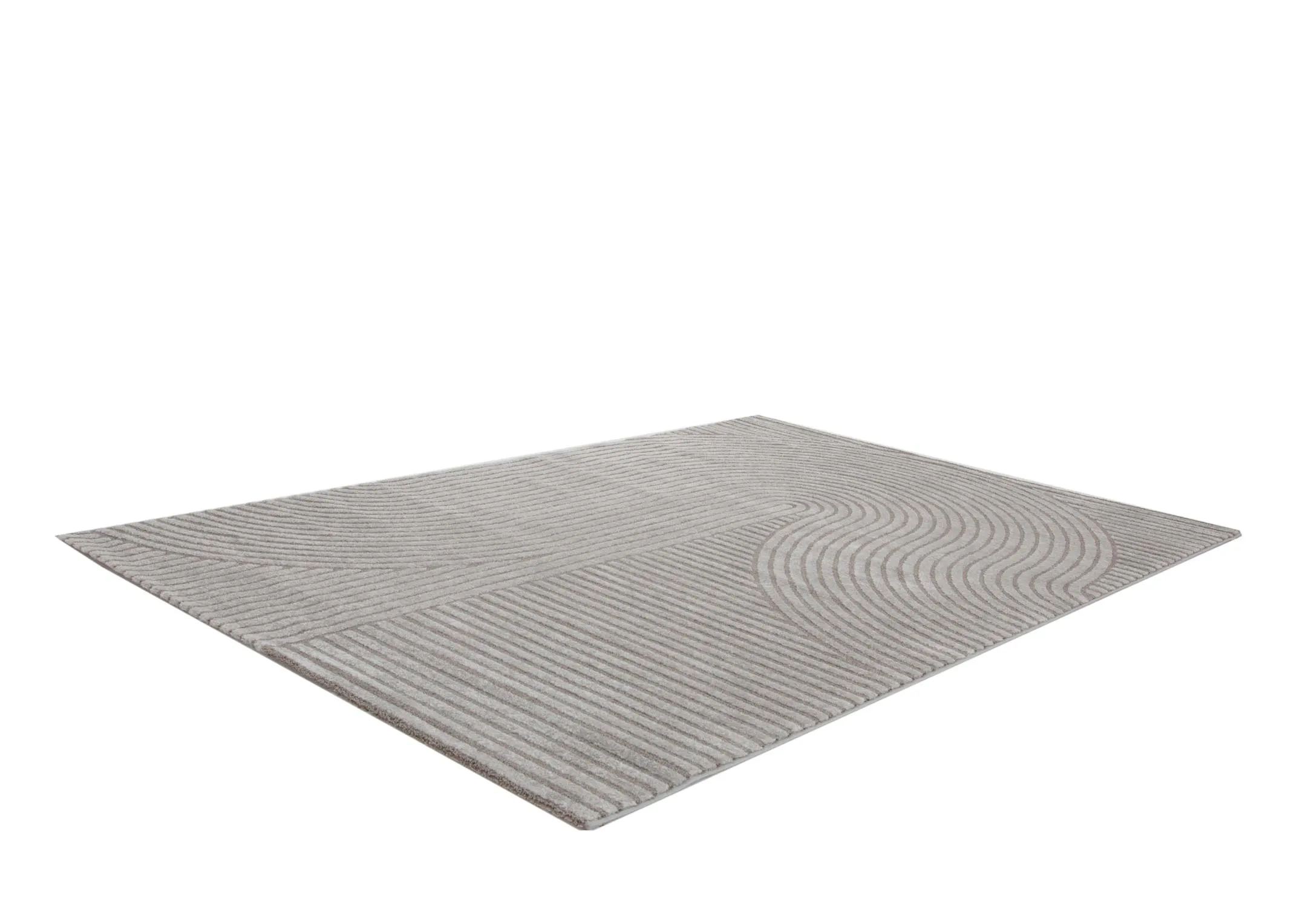 A grey geometric design rug from EZ Livings Eli range. Angled view of short pile