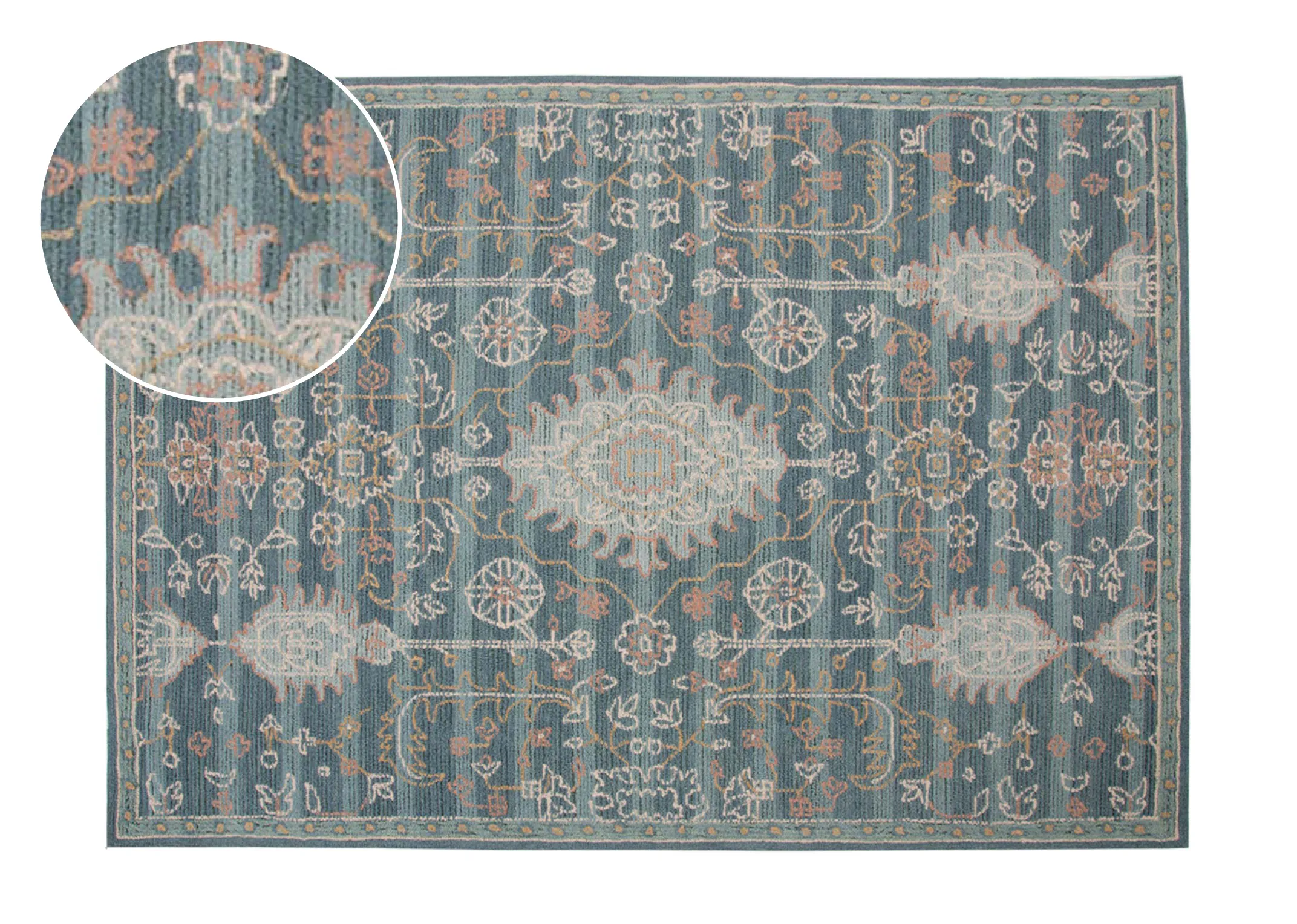 A small blue & grey pattern rug from EZ Livings Caserta Range. Front view of design