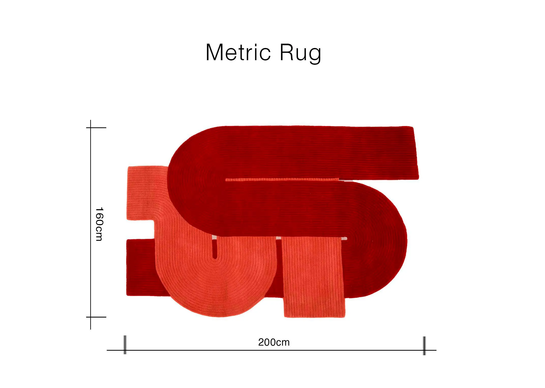 A dimension image of the Metric rug with 200cm x 160cm