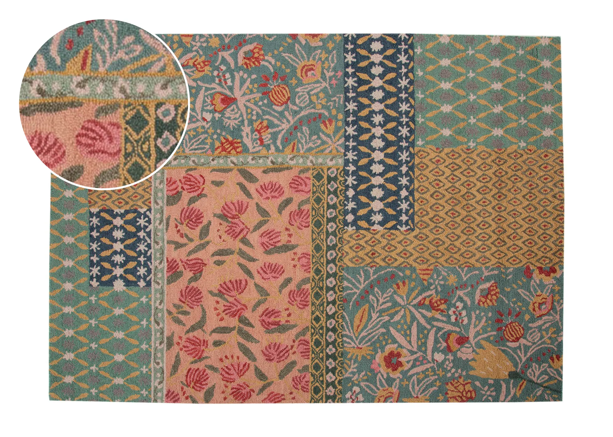 Floral Patchwork  200cm x 290cm Large Rug - Greco