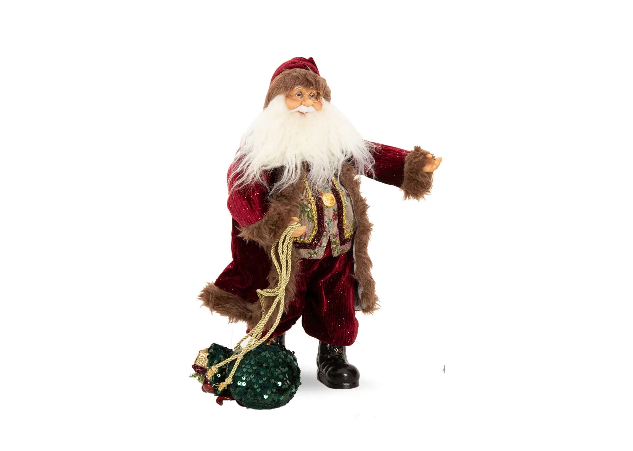 A lifestyle image of the Mr & Mrs Santa under a Christmas tree.