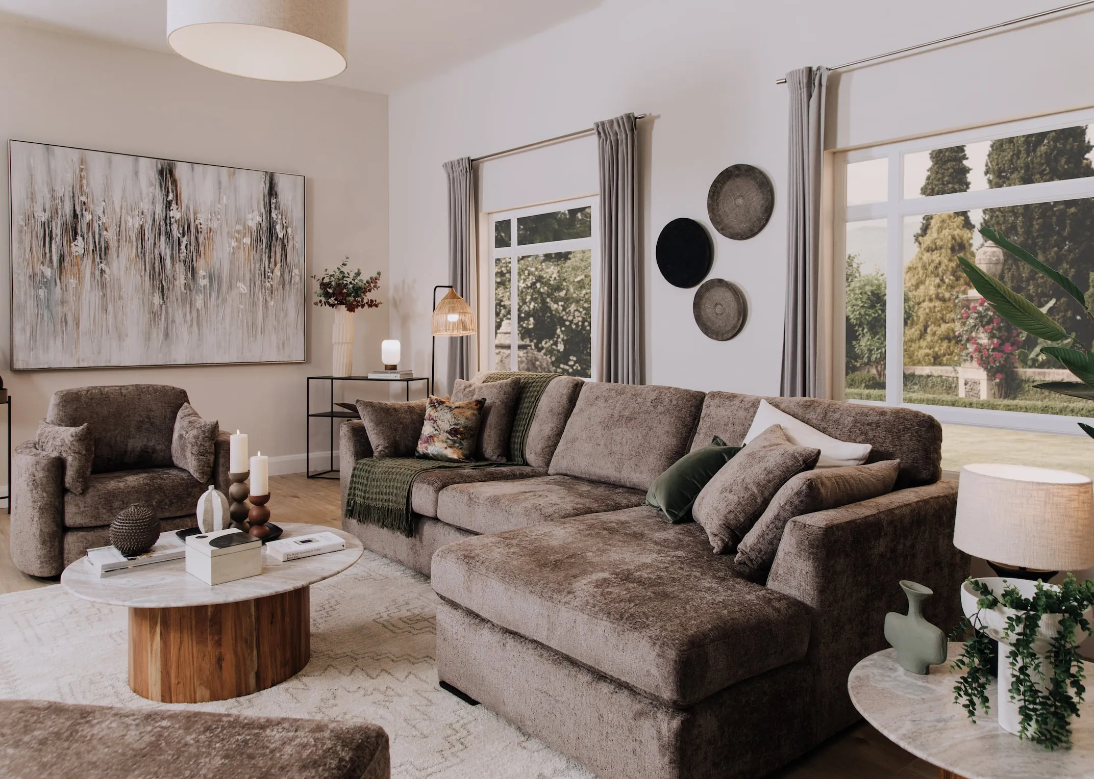 Set of 2 Acacia & Stone Side Tables - Cauley