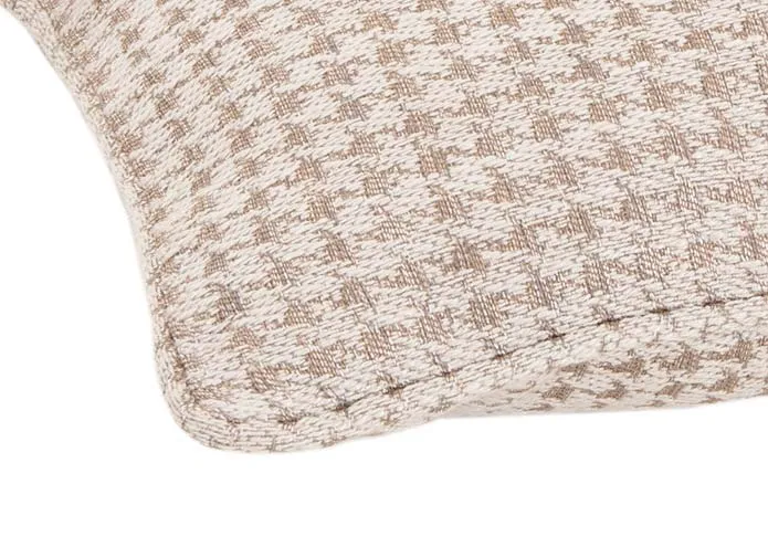 A light brown & cream houndstooth print cushion from EZ Livings Accessories range. Closeup of accent fabric