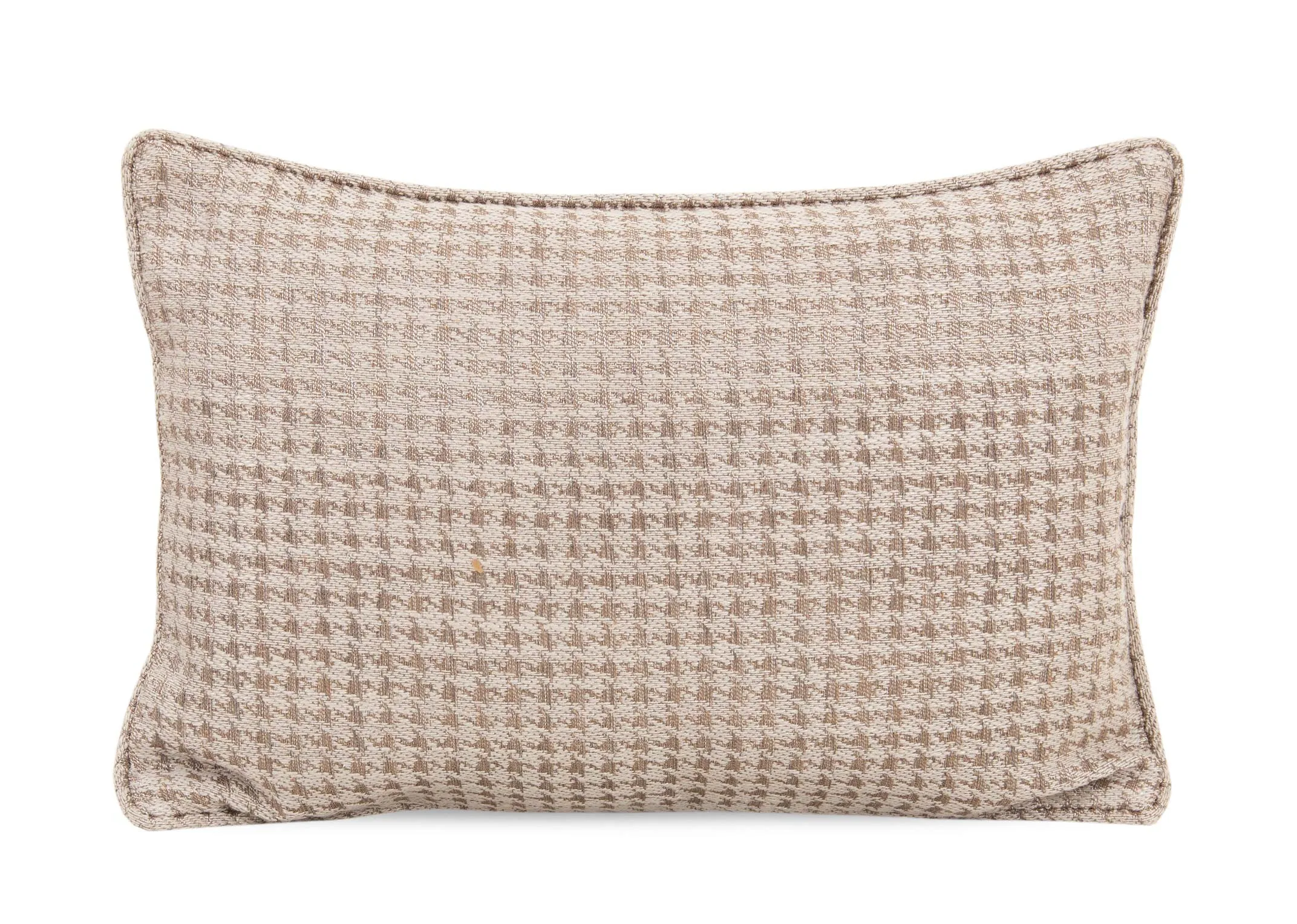 A light brown & cream houndstooth print cushion from EZ Livings Accessories range. Front view of bolster cushion.