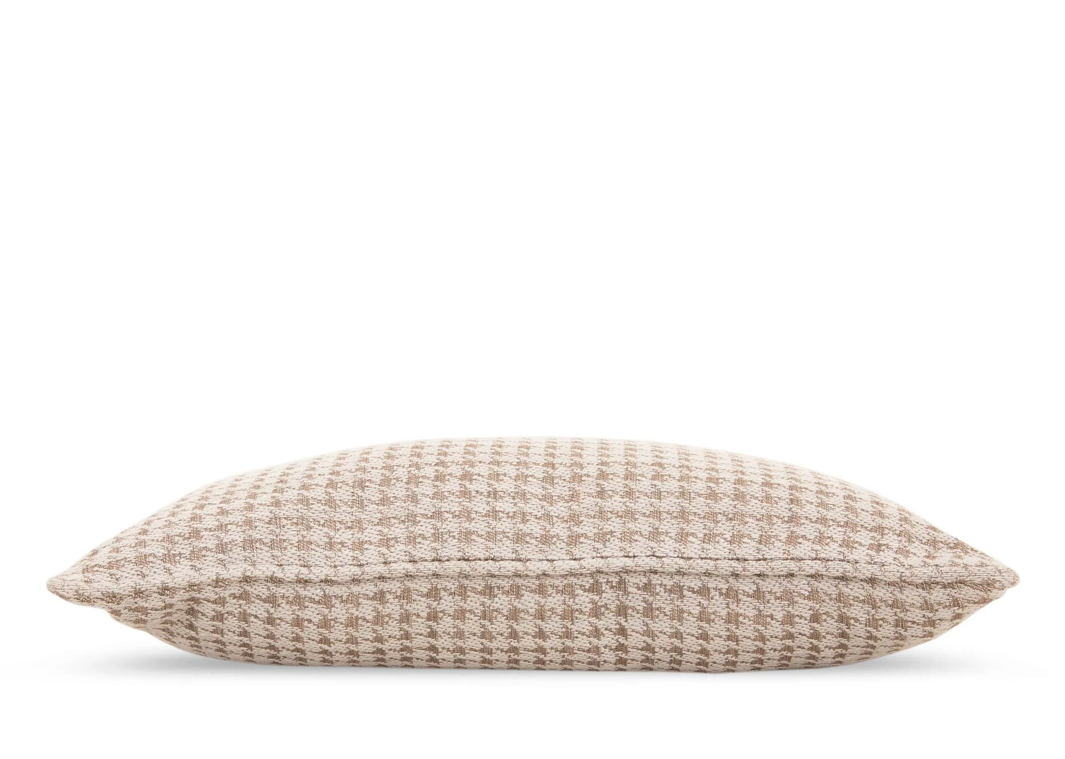 A light brown & cream houndstooth print cushion from EZ Livings Accessories range. Side view