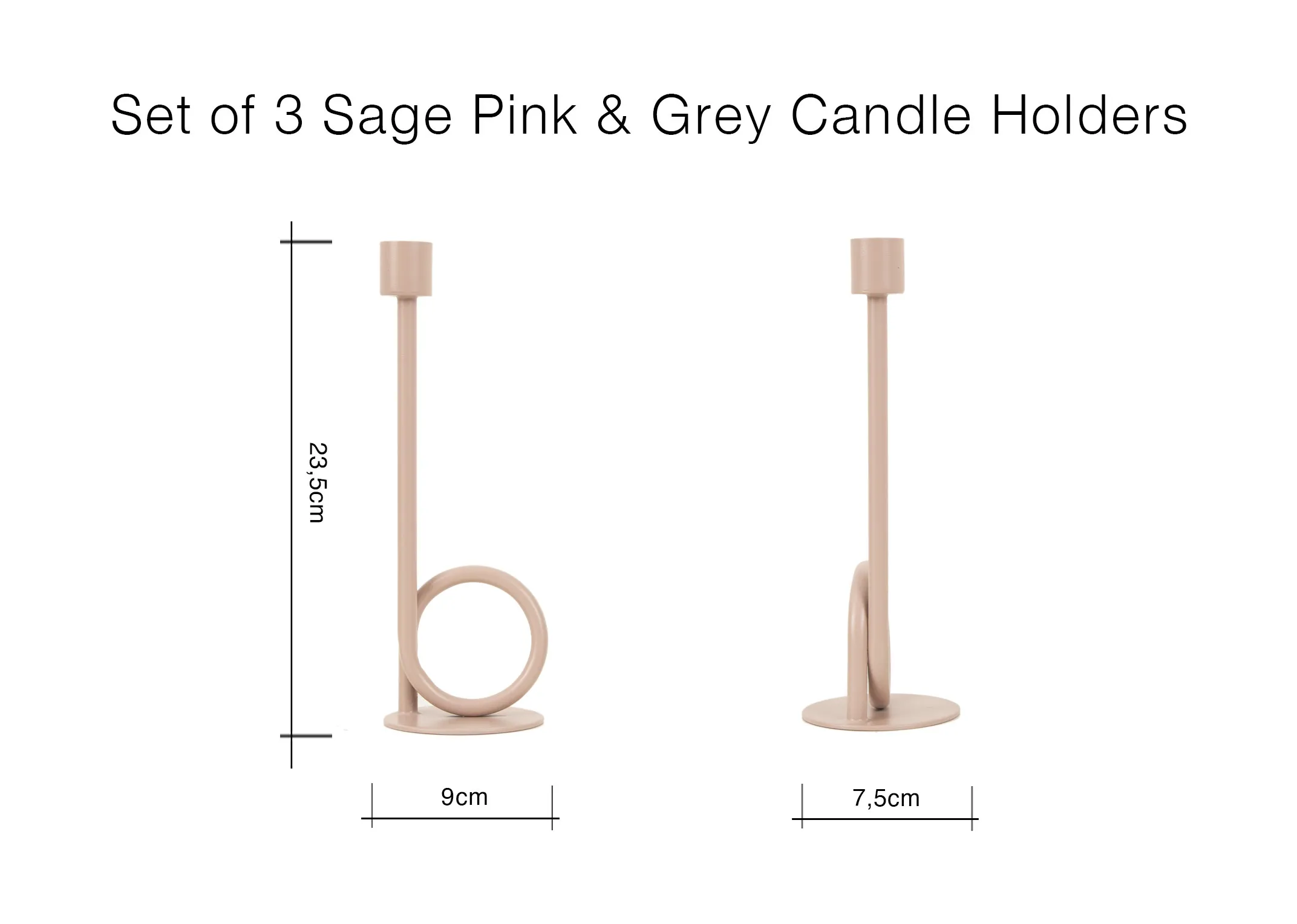 A dimension image of the Set of 3 Candle Holders with 7.5-8cm x 23.5cm