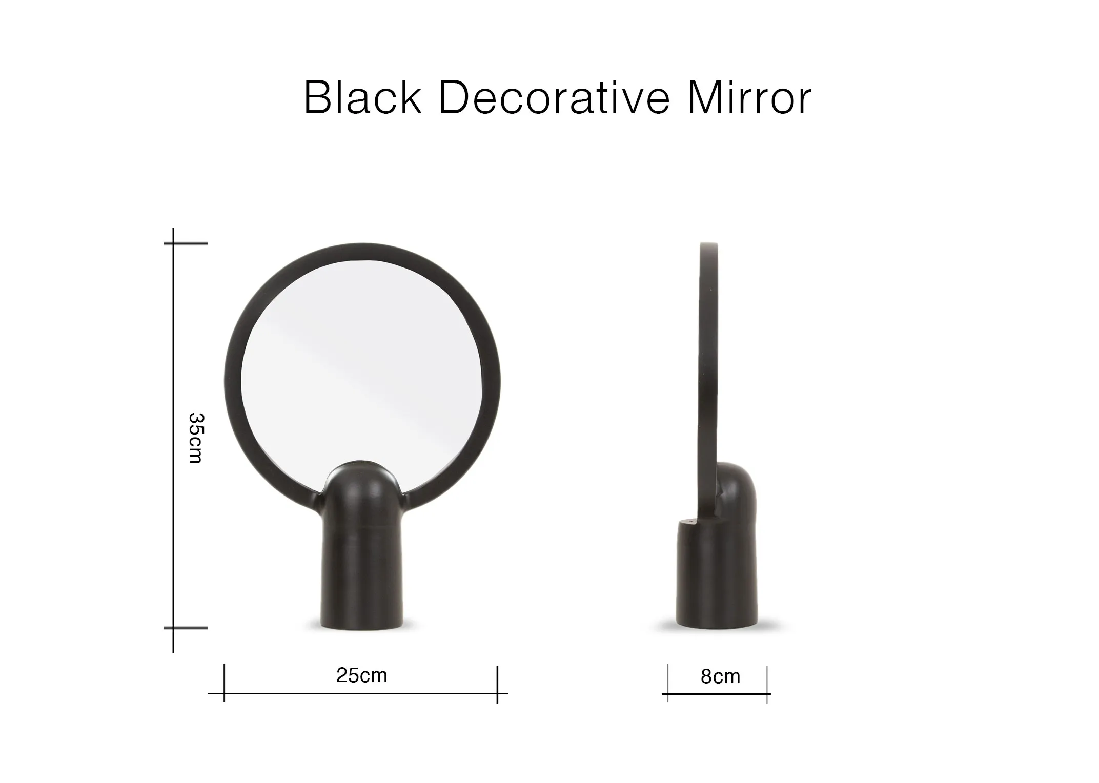 A dimension image of the Black Decor Mirror with 25cm x 8cm x 35cm