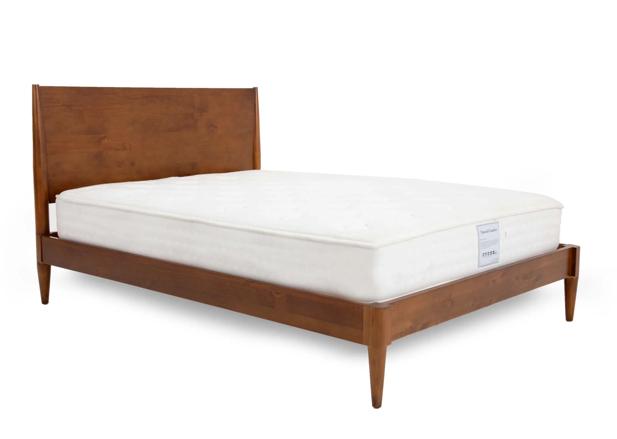 A king size dark wood bed frame from EZ Livings Leya range. Angled view of high headboard & mattress not included.