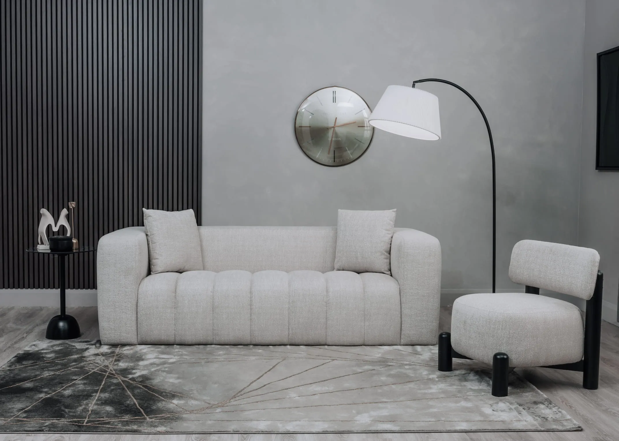 Metal Floor Lamp with White Pleated Shade - Arc