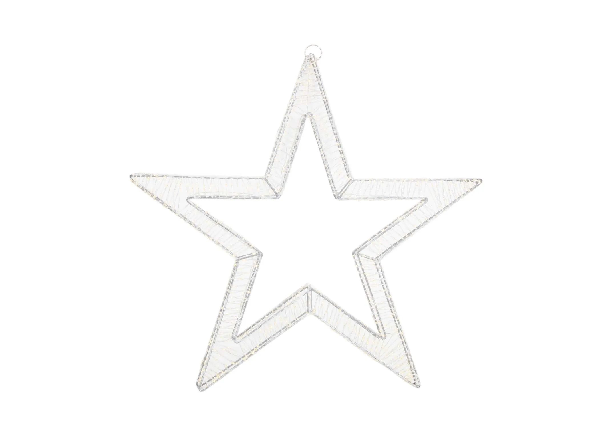 A hanging LED star from EZ Livings Christmas range. Front view of hook on top for hanging