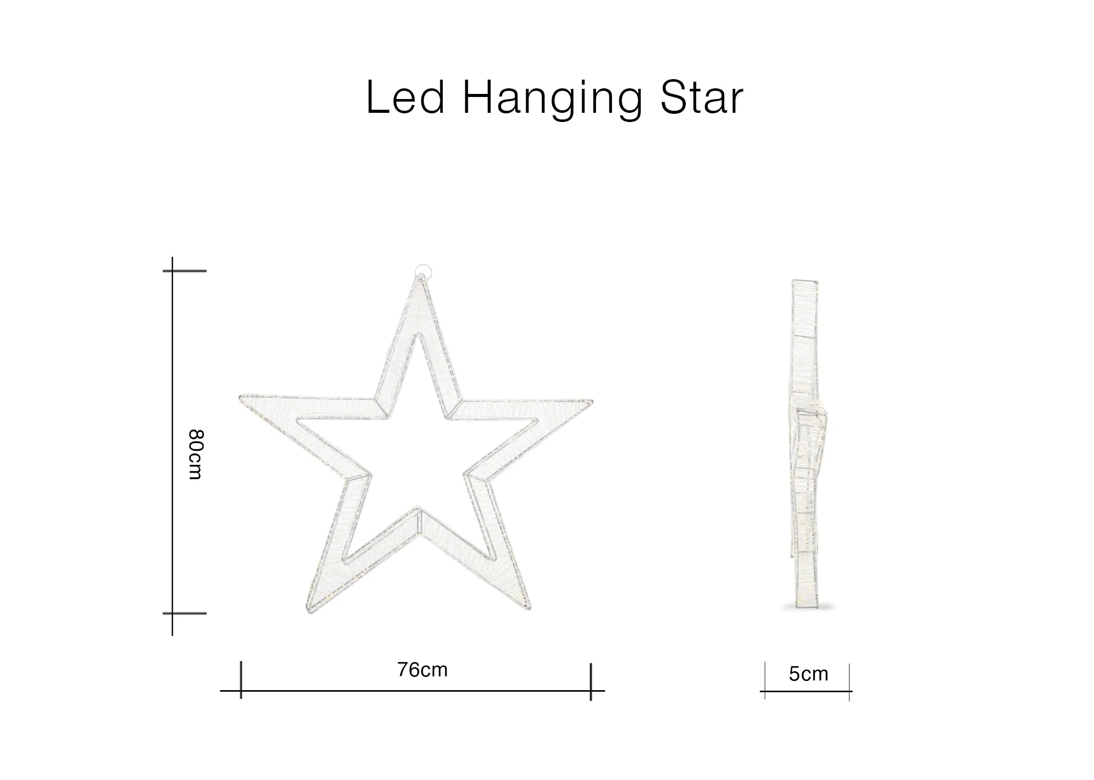 A dimension image of the LED Hanging Star with 80cm x 80cm
