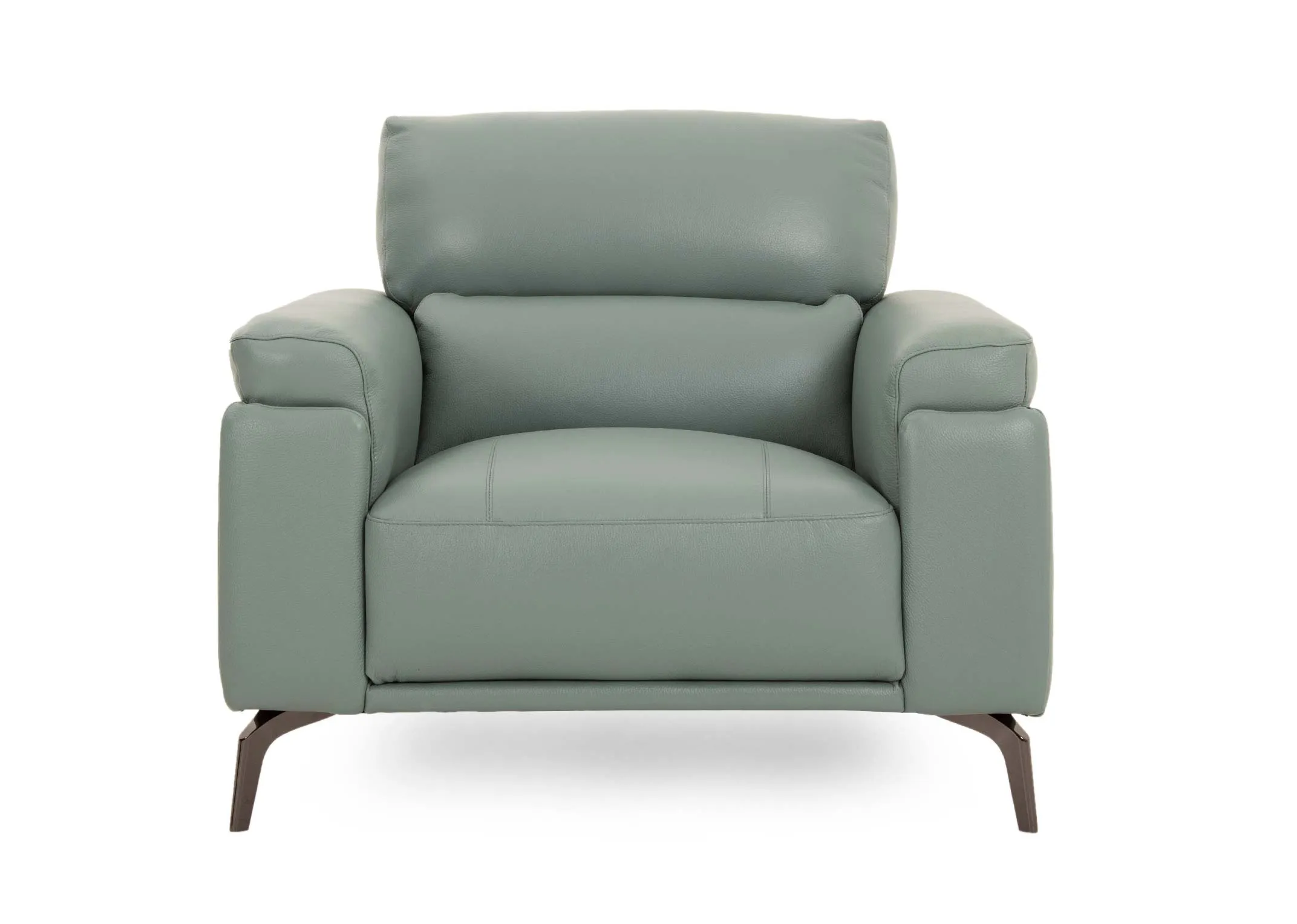 A petrol blue leather armchair from EZ Livings Lagoon range. Front view