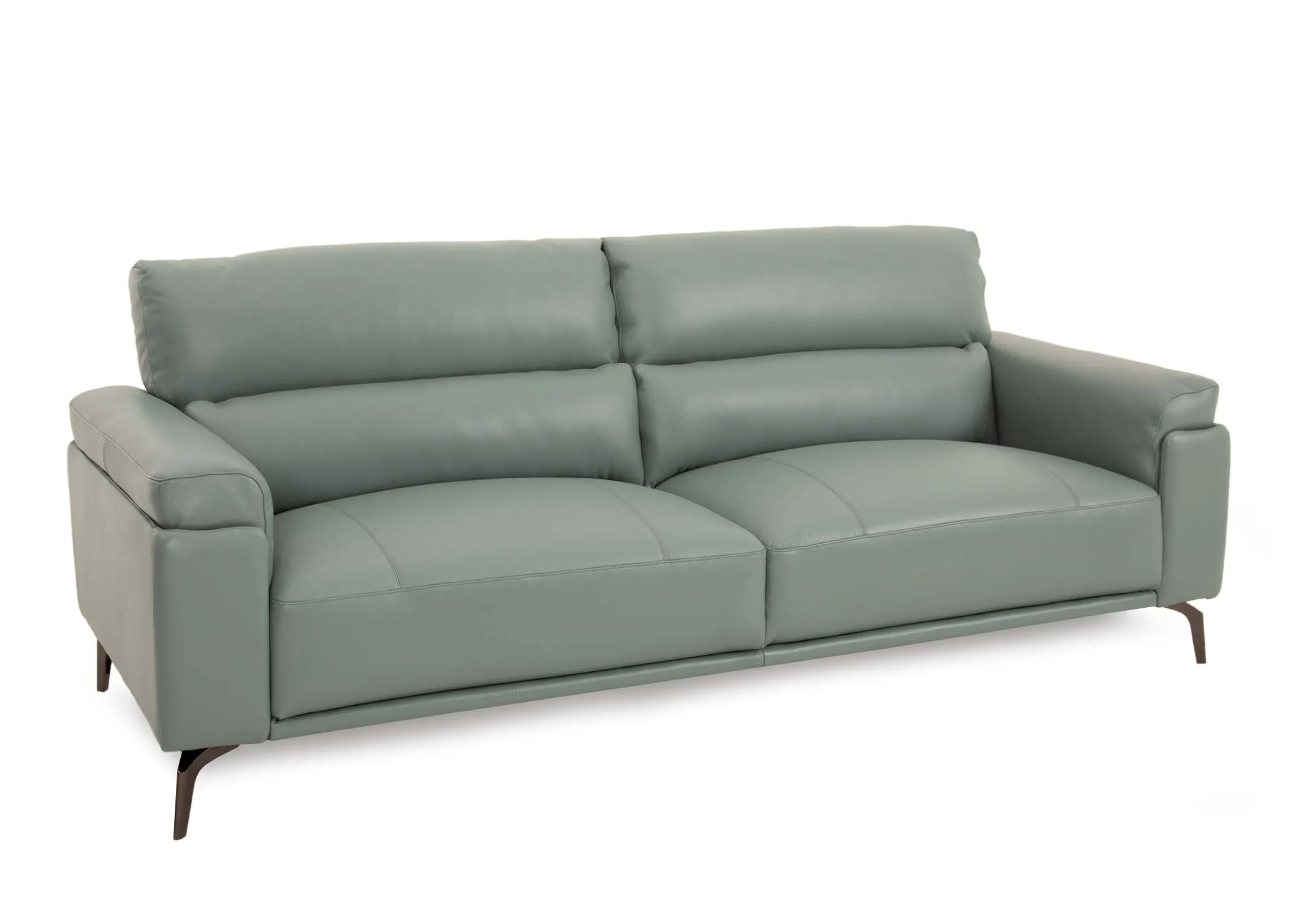 A petrol blue leather 3 seater from EZ Livings Lagoon range. Angled view