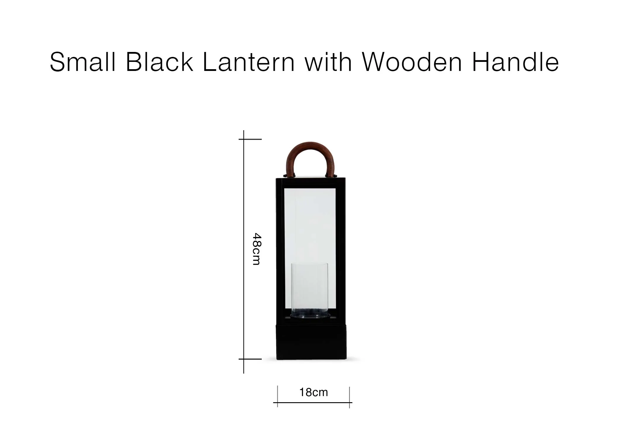 A dimension image of the Black Lantern with handle with 18cm x 48cm