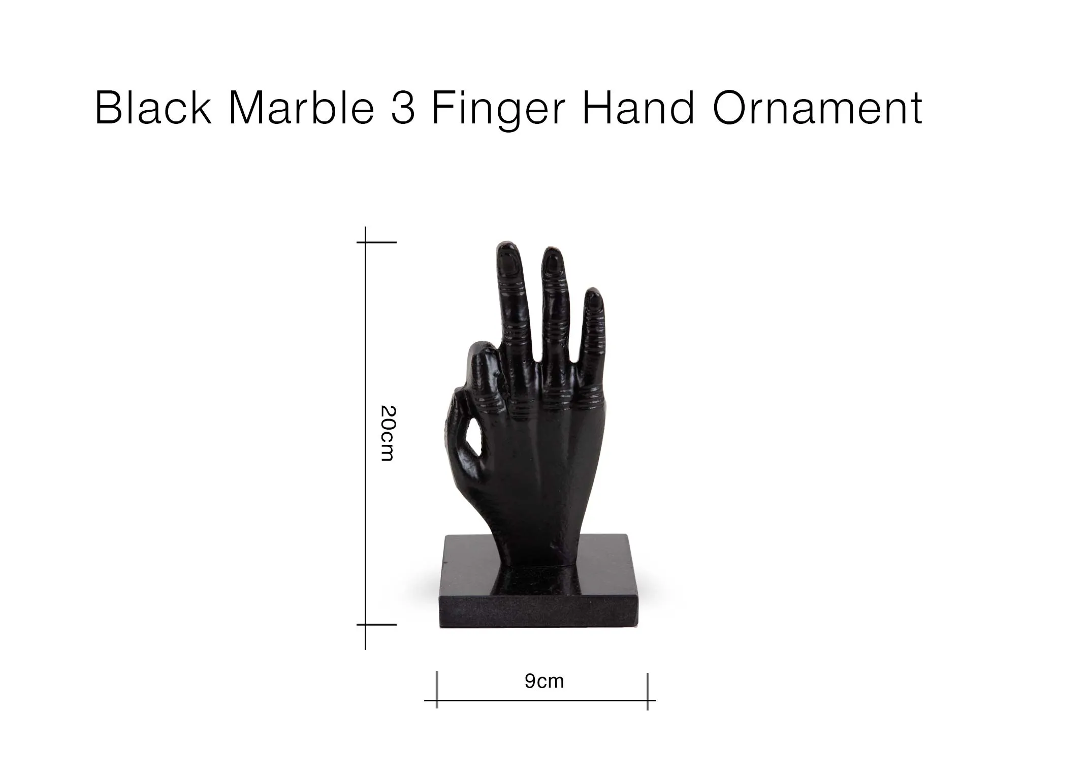 A dimension image of the Black Marble Ornament with 9cm x 20cm