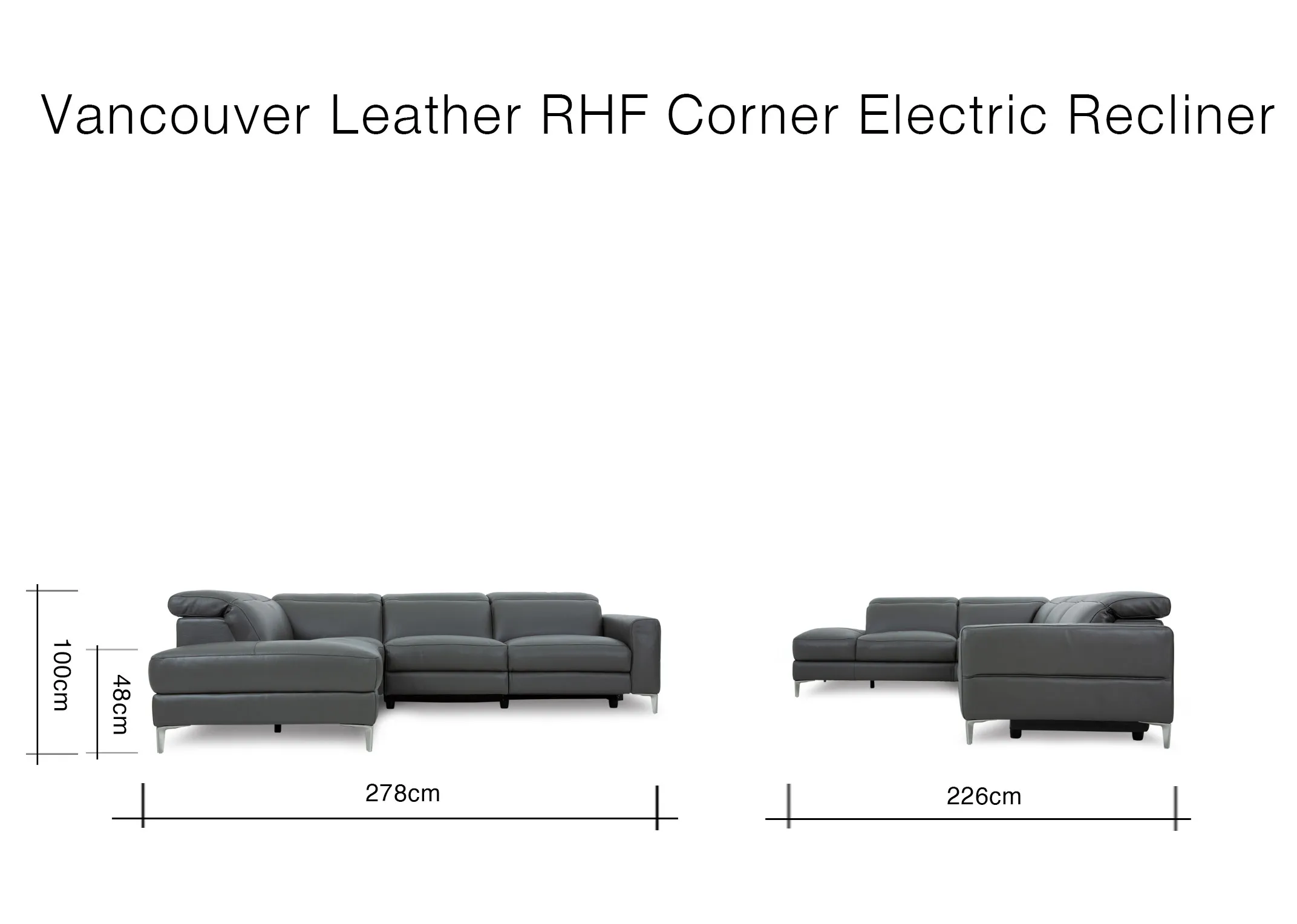 A dimension image of the Vancouver Corner chaise with 278cm x 226cm x 100cm
