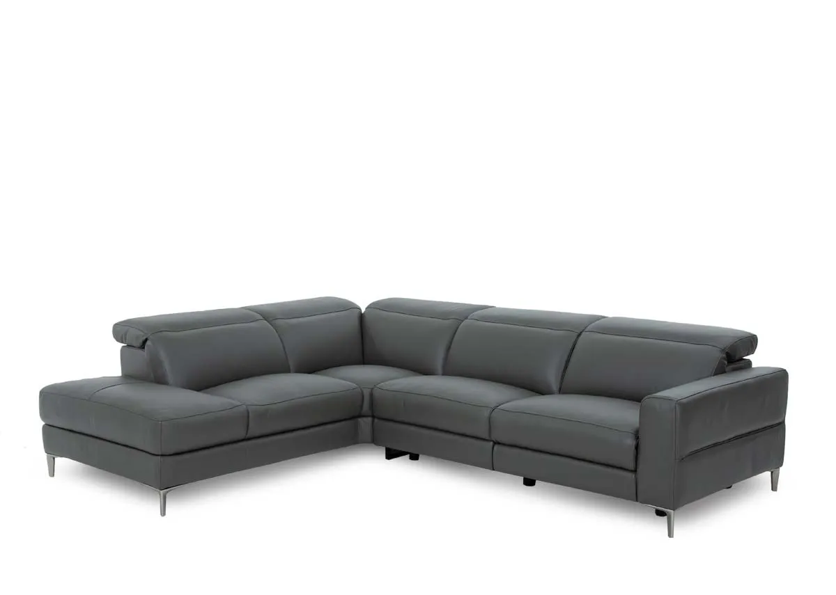 Grey Leather LHF Corner Chaise with Electric Recliner - Vancouver