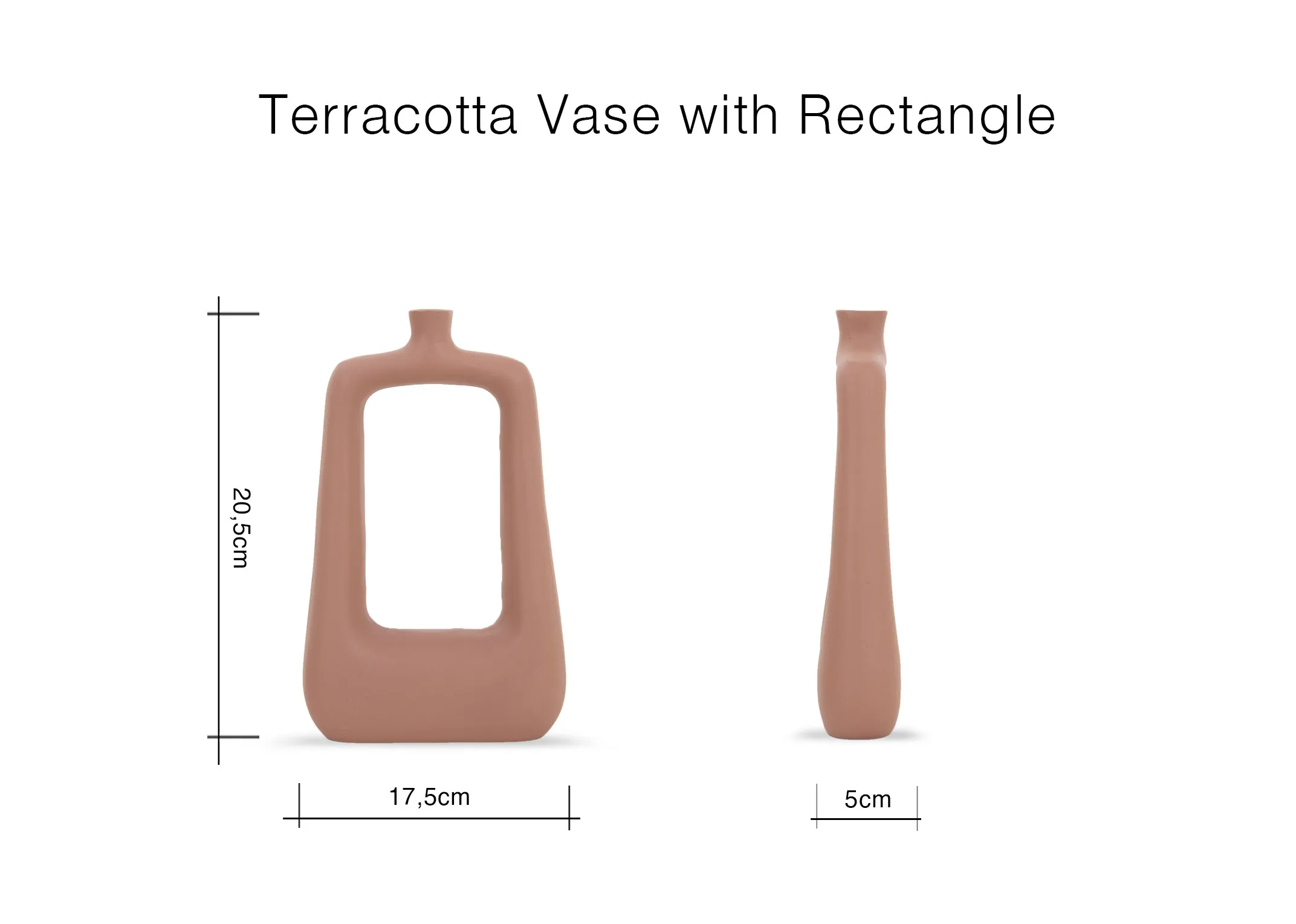 A dimension image of the Terracotta Vase with 17.5cm x 5cm x 20.5cm