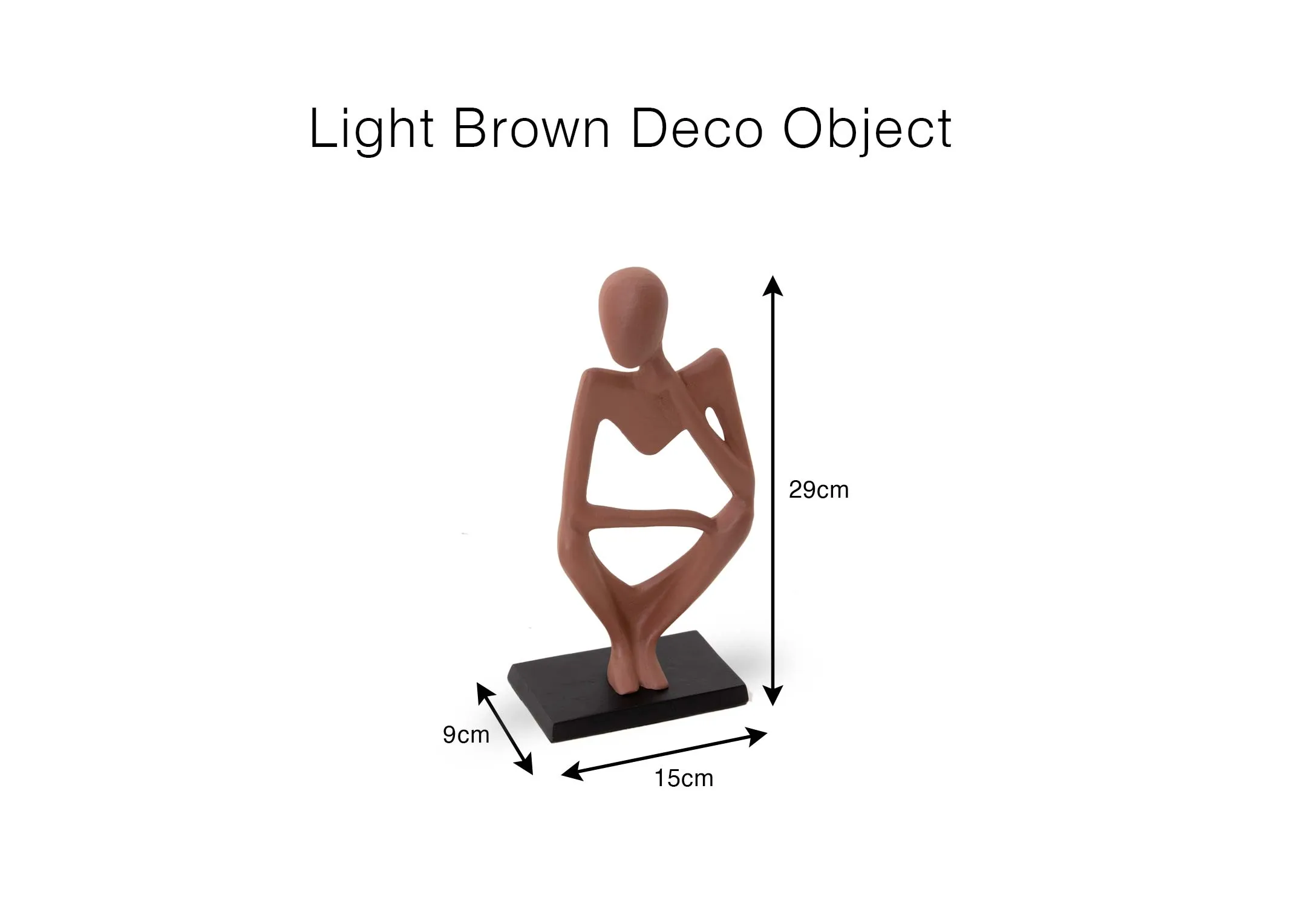 A dimension image of the Brown Deco Object with 9cm x 15cm x 29cm