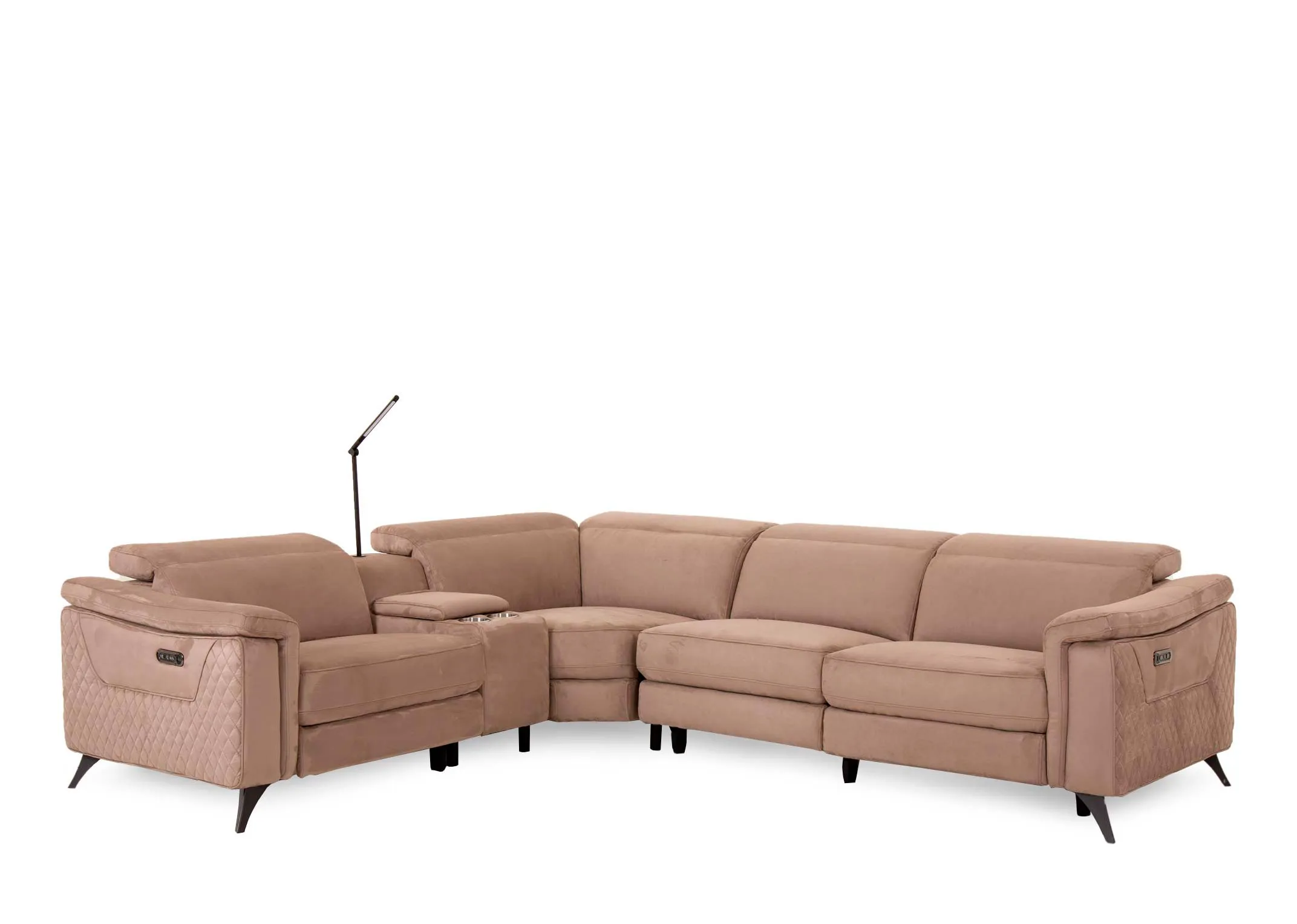 Taupe Fabric Power Reclining & Head Tilt LHF Corner Group - Bellissimo